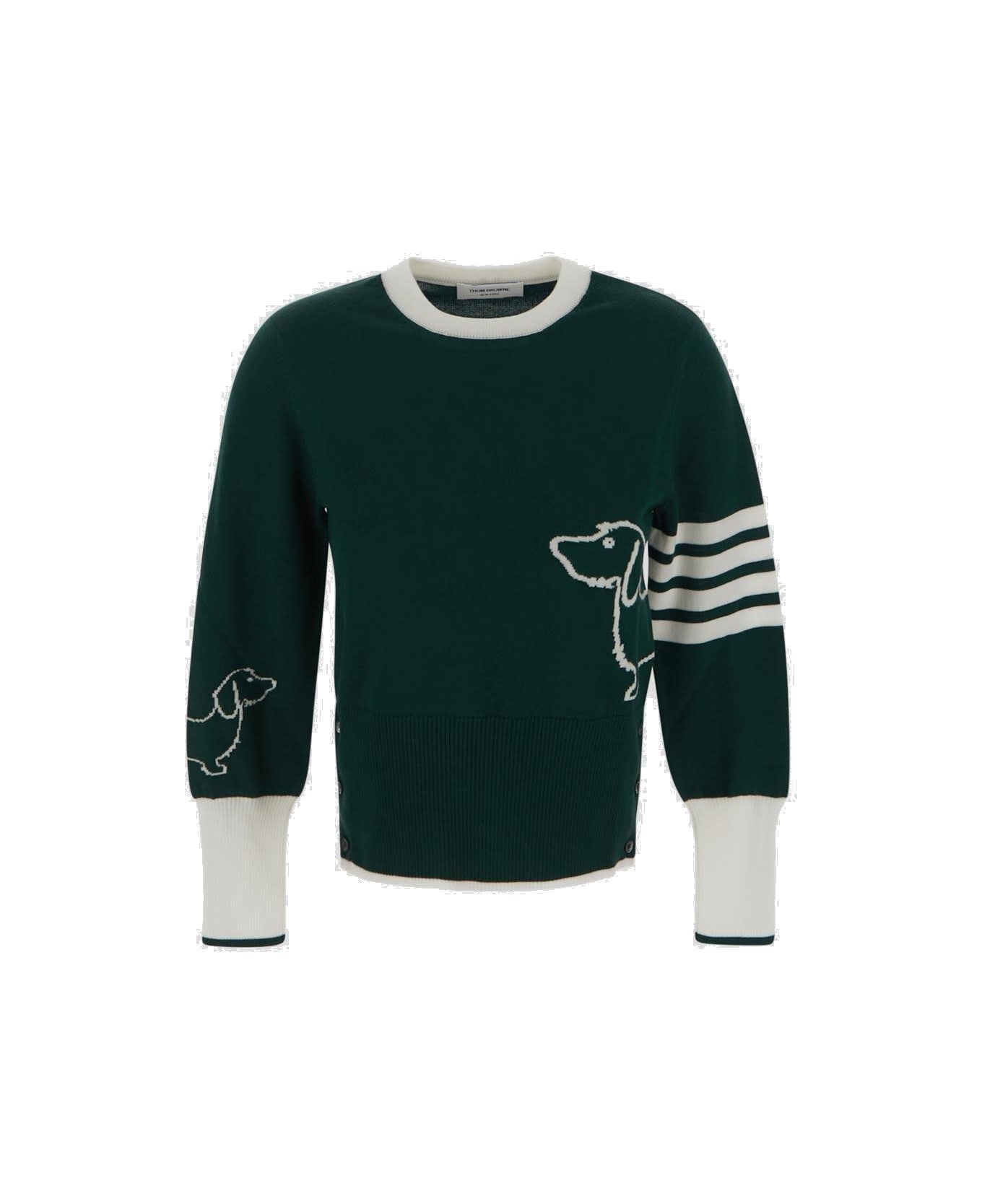 Thom Browne Long-sleeved Crewneck Knitted Jumper - Green ニットウェア