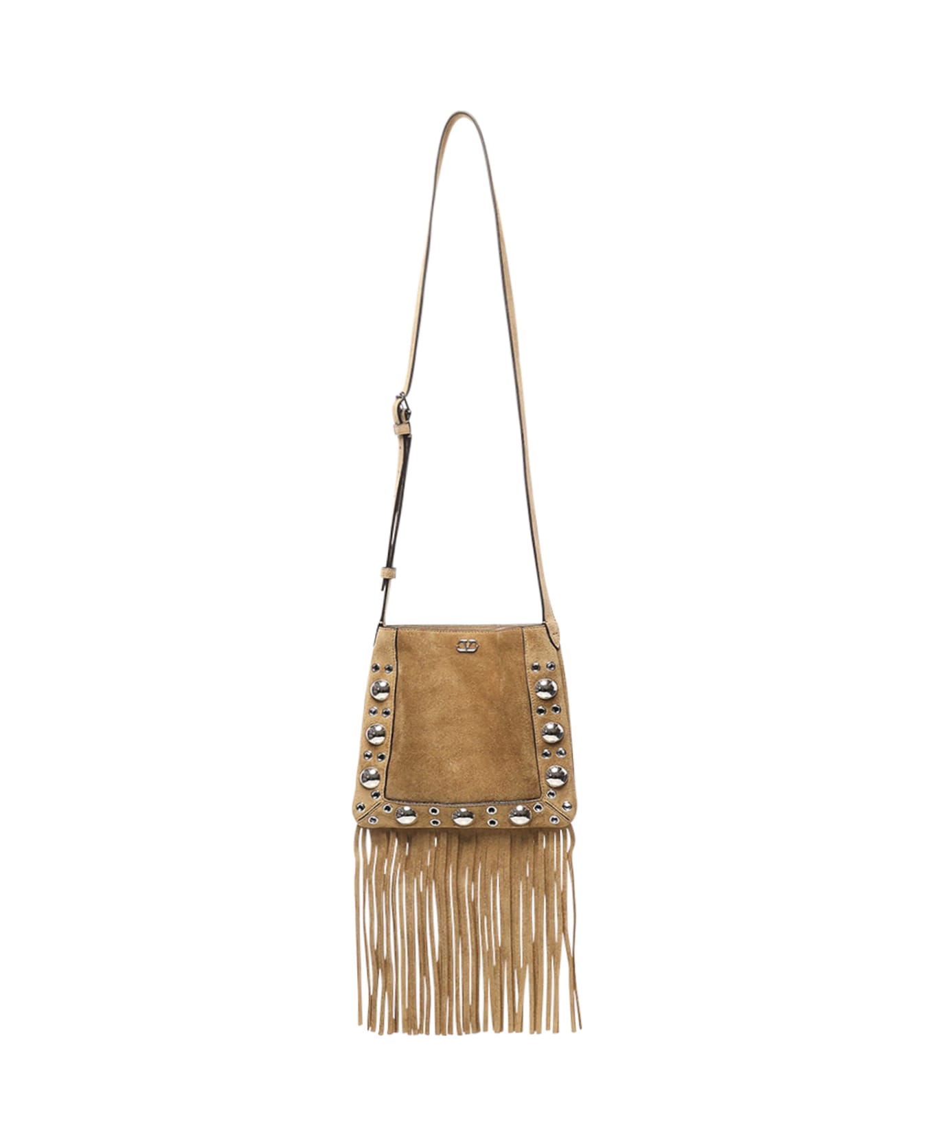 Valentino Garavani Nellcôte Vlogo Suede Bag With Studs - HAVANA BEIGE
