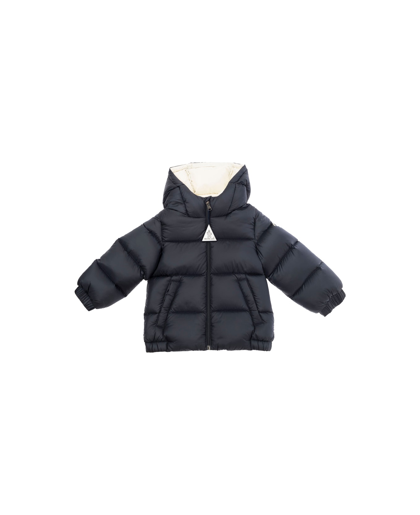 Moncler 'new Macaire' Blue Down Jacket With Logo Patch In Tech Fabric Baby - Blu