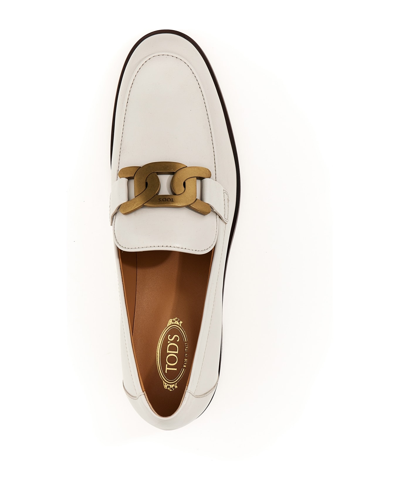 Tod's Leather Loafers With Chain Detail - White