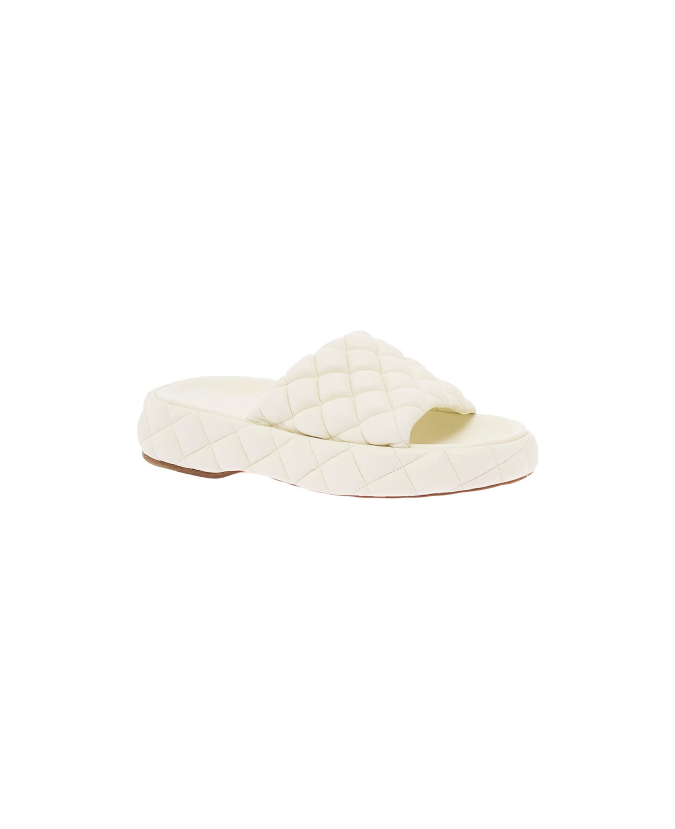 Bottega Veneta White Quilted Leather Slide Sandals Bottega Veneta Woman - White サンダル
