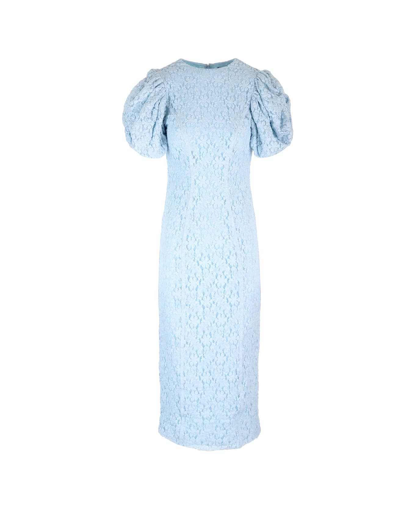 Rotate by Birger Christensen Fitted Midi Dress In Blue Lace - Clear Blue ワンピース＆ドレス