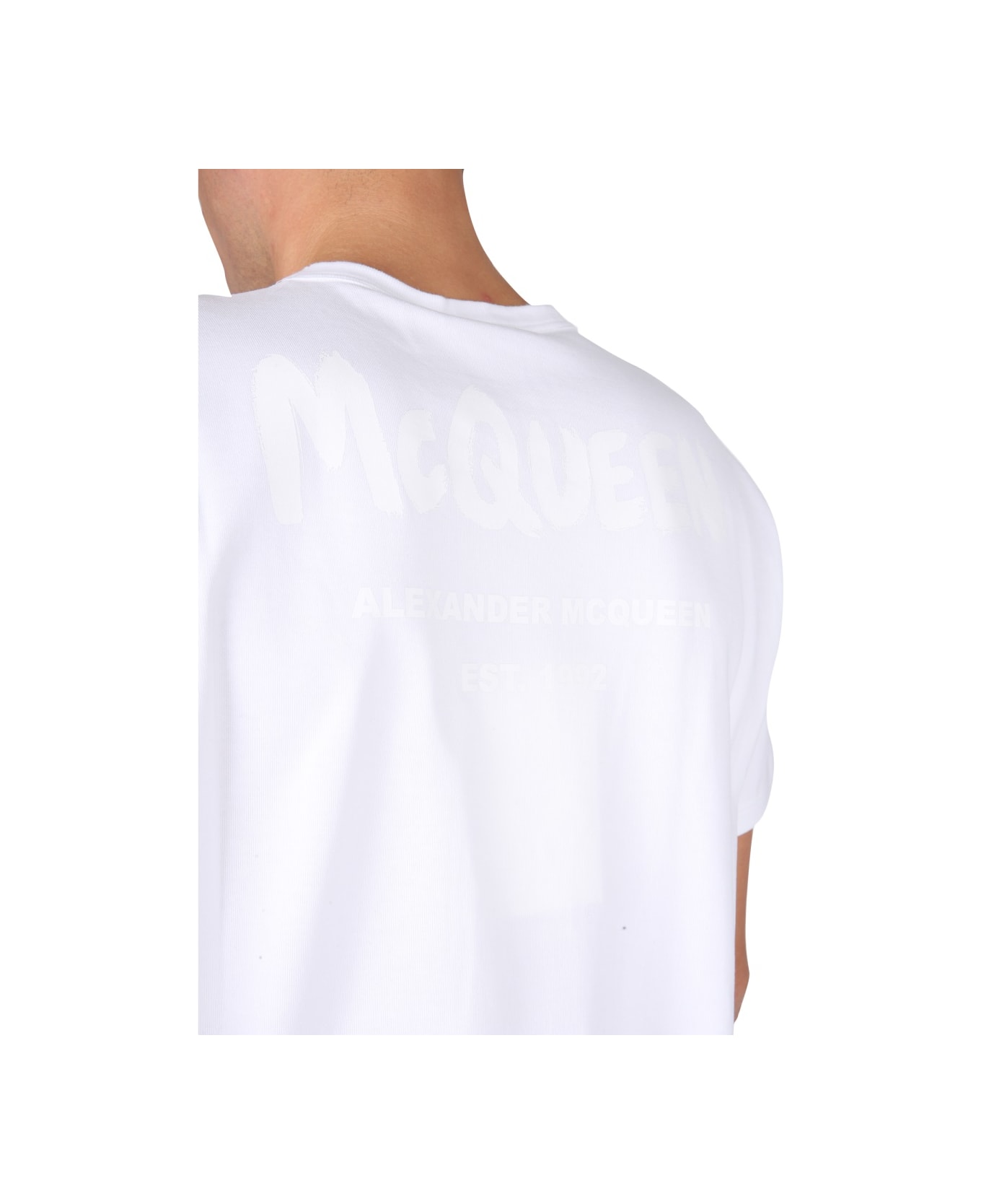 Alexander McQueen T-shirt With Graffiti Logo Print - WHITE シャツ