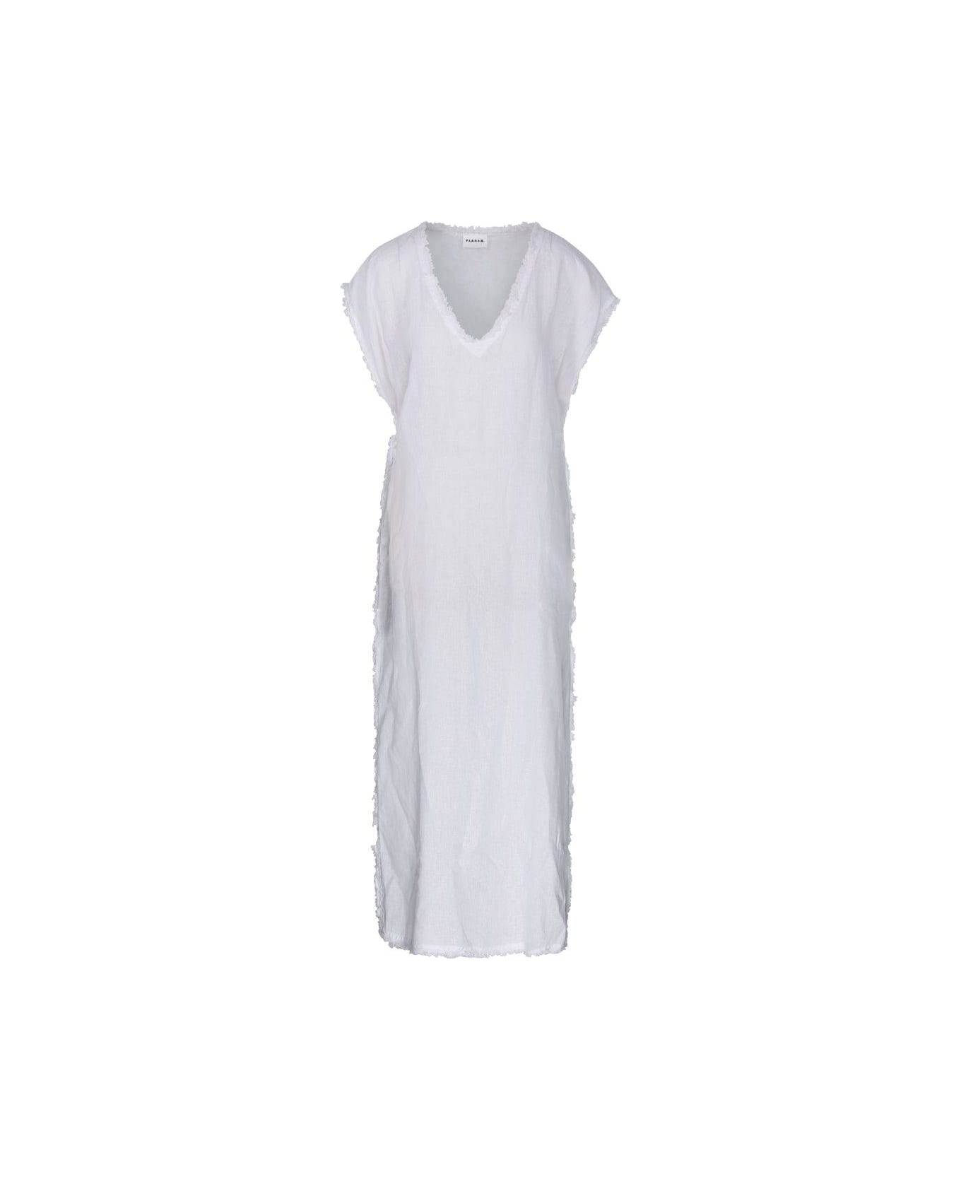 Parosh Cap Sleeved Frayed Midi Dress - CREAM