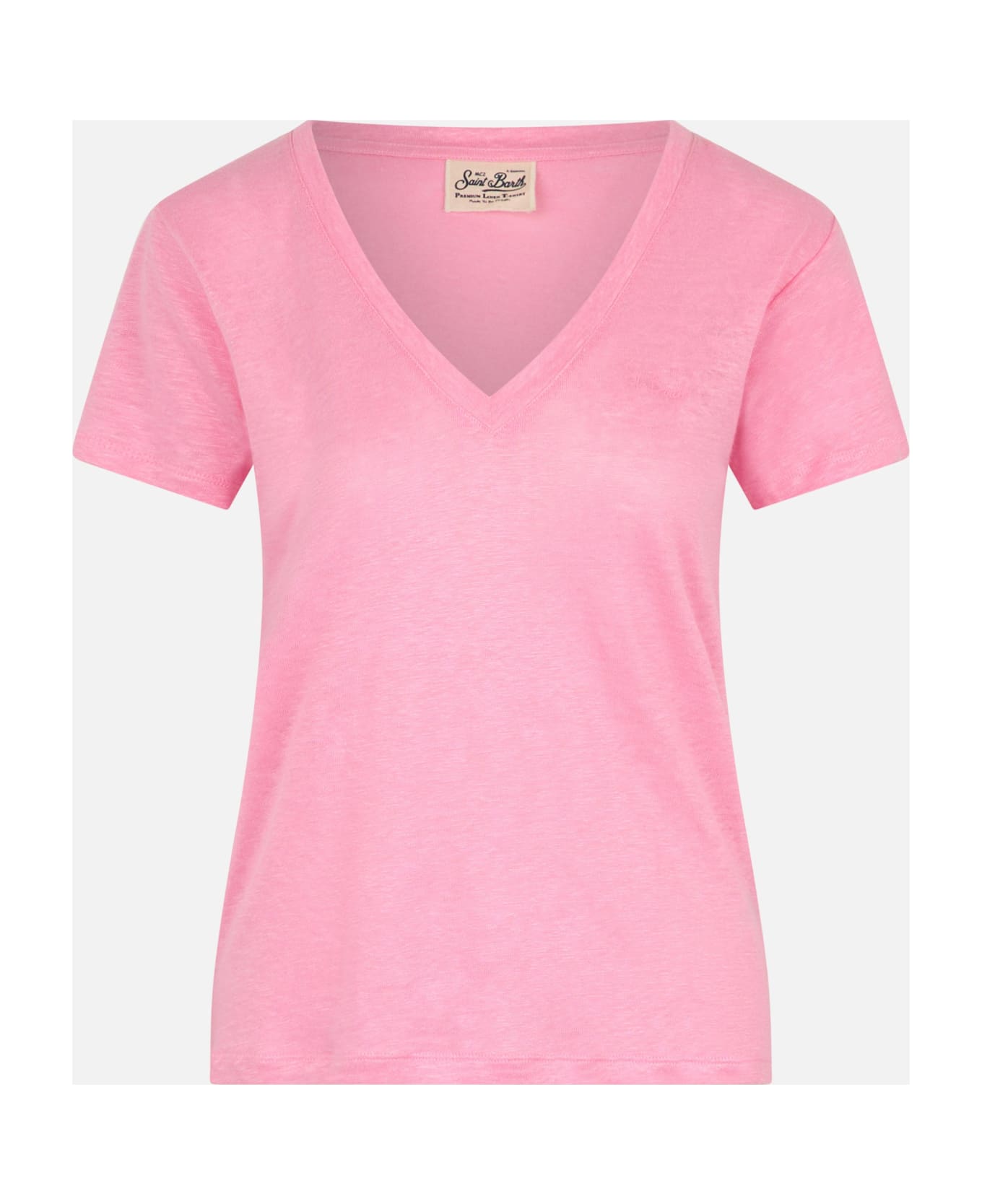 MC2 Saint Barth Linen Jersey Pink V-neck T-shirt Eloise - PINK