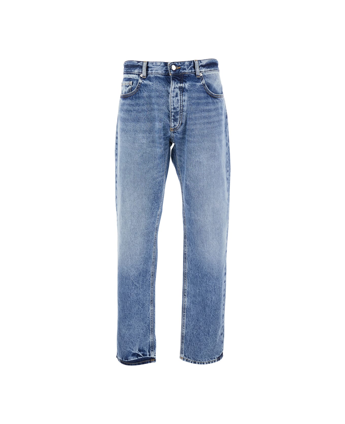 Icon Denim Light Blue Jeans With Belt Loops And Logo Patch On The Rear In Denim Man - Denim