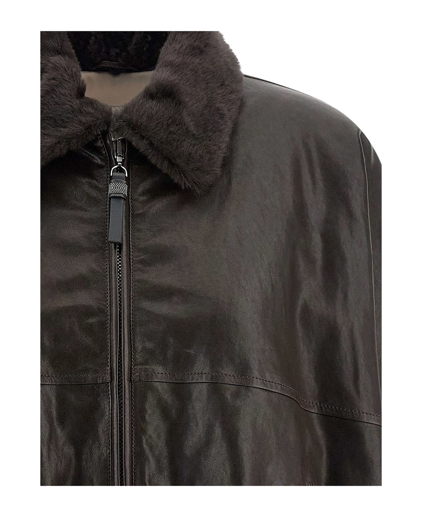 Brunello Cucinelli Aviator Leather Bomber - Brown