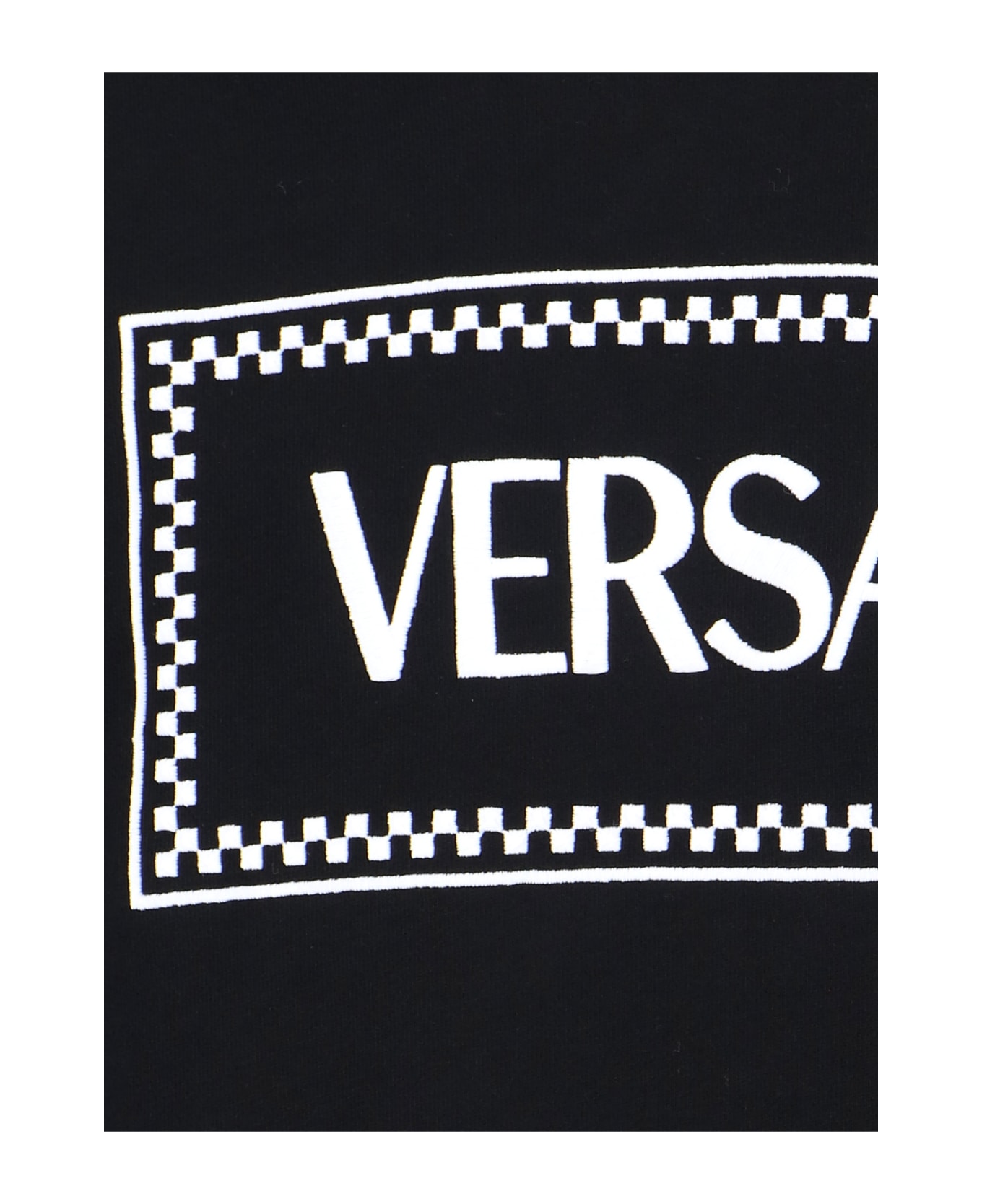 Versace Black Hoodie With Contrasting Logo Lettering Print In Cotton Man - Black フリース