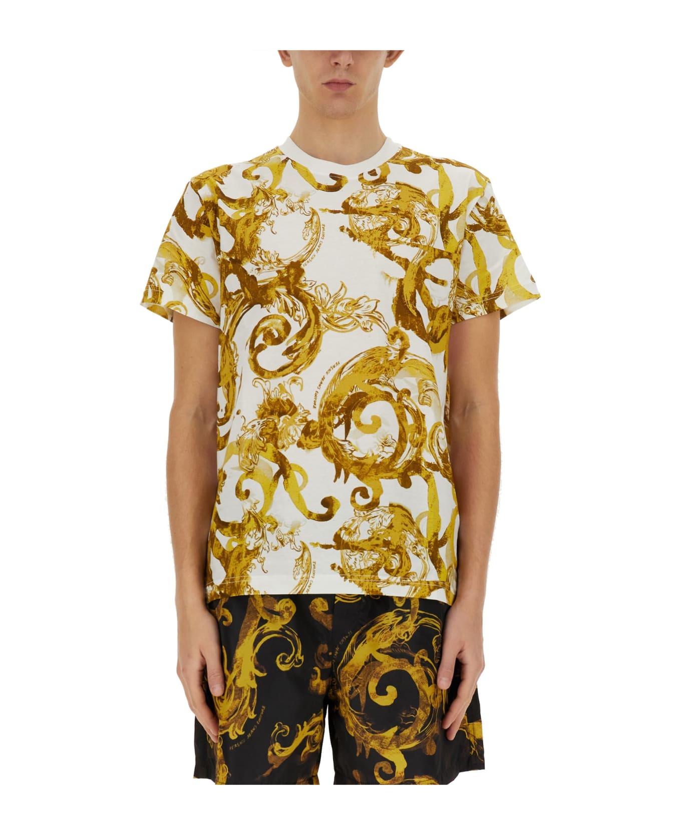 Versace Jeans Couture All Over Print T-shirt - WHITE/GOLD シャツ