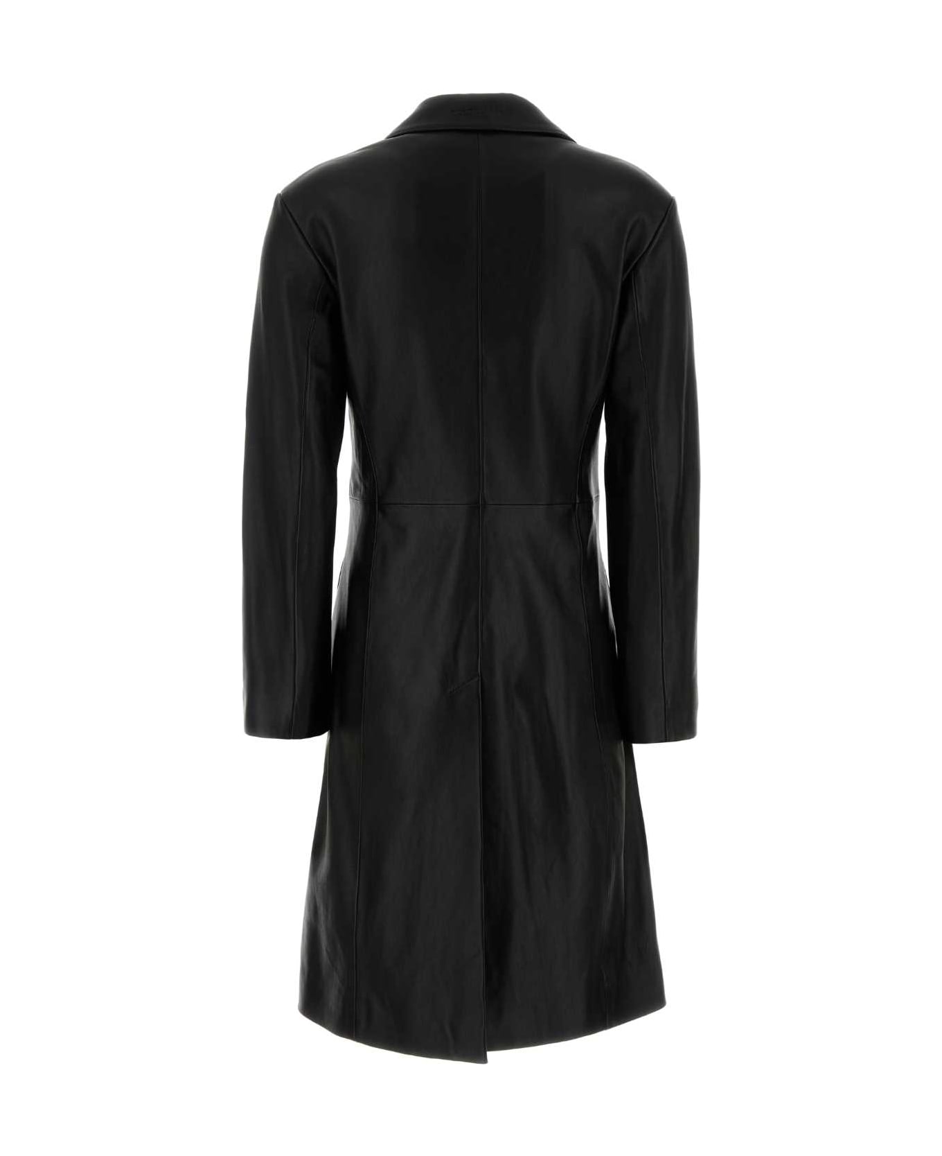 Balenciaga Black Leather Coat - Black
