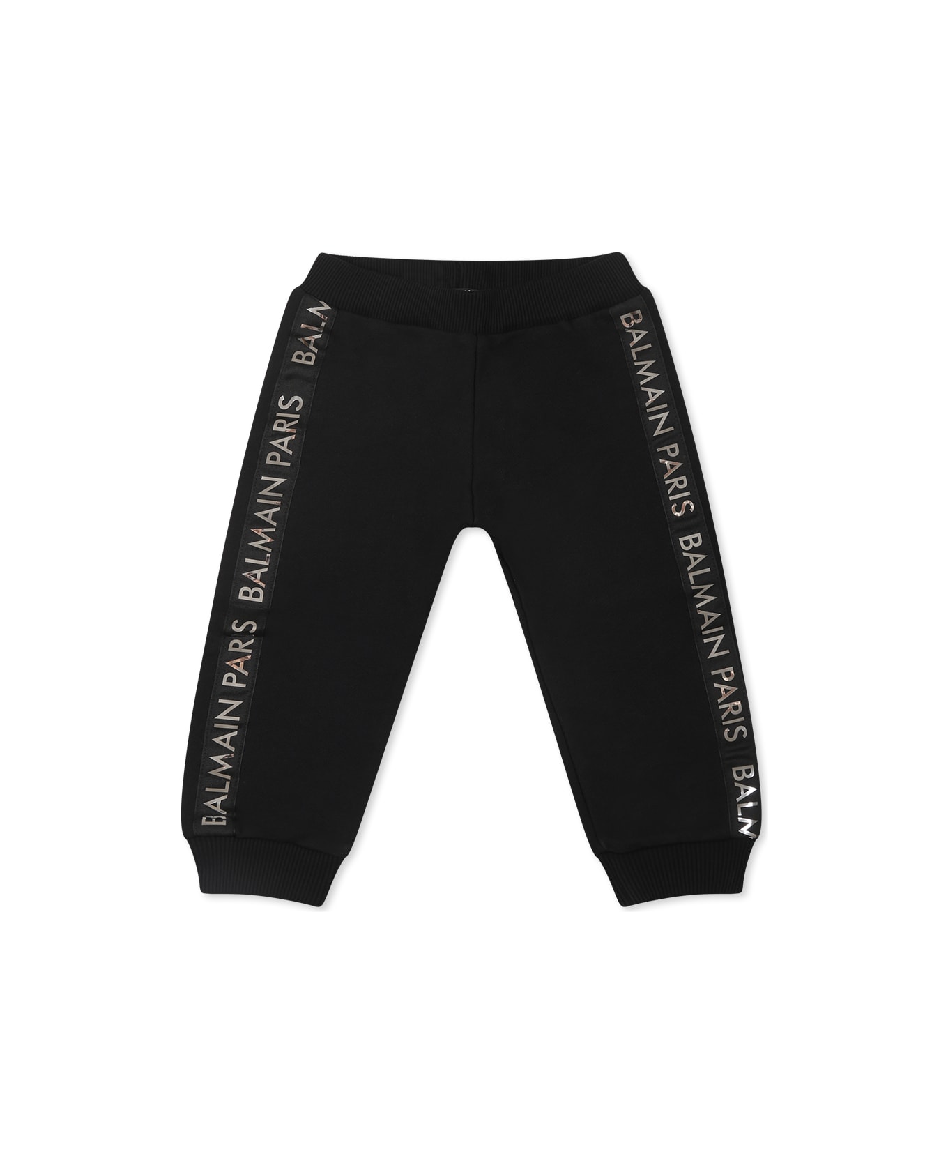 Balmain Black Trousers For Babykids With Logo - Black