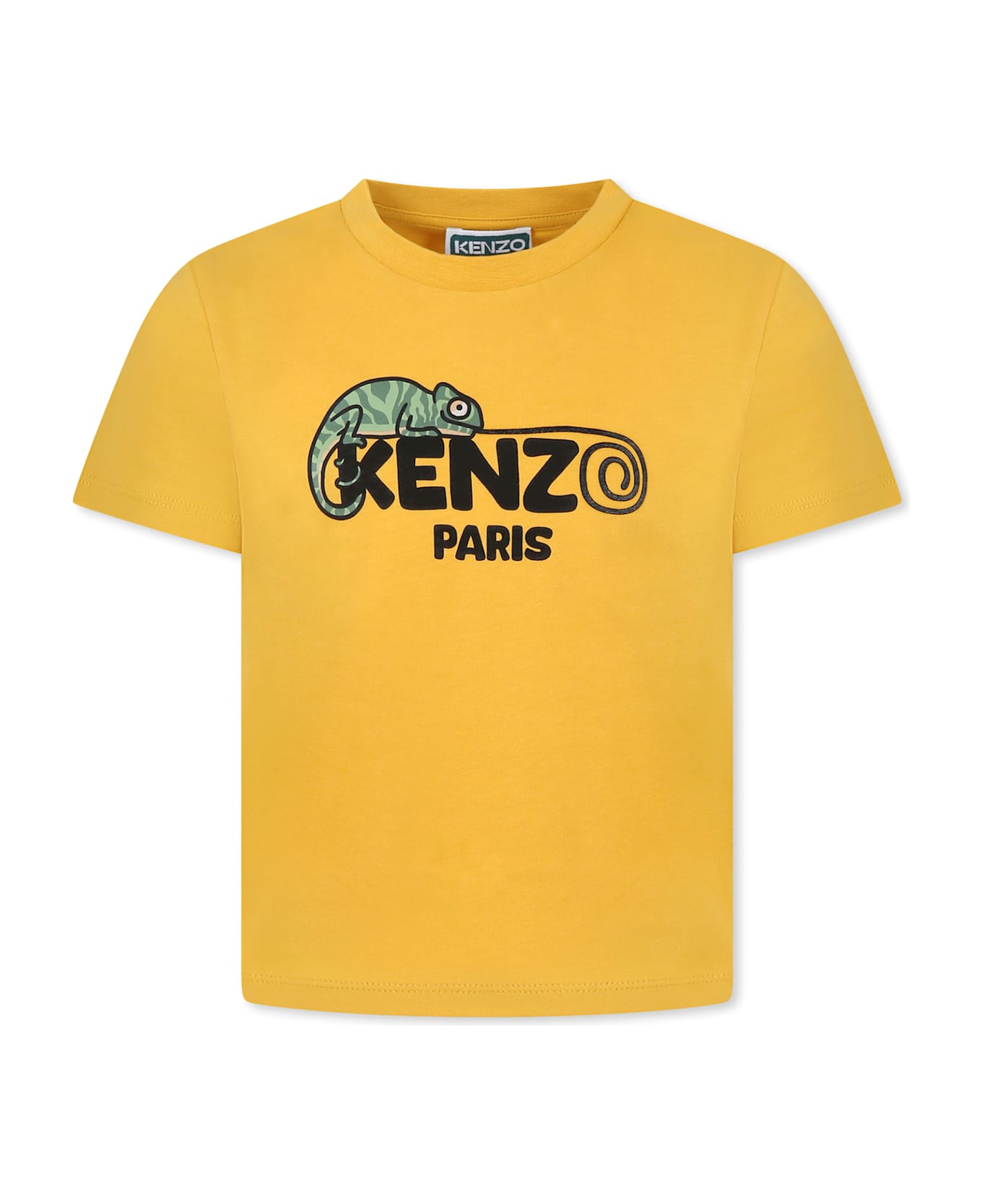 Kenzo Kids Yellow T-shirt For Boy With Logo And Chameleon - Yellow