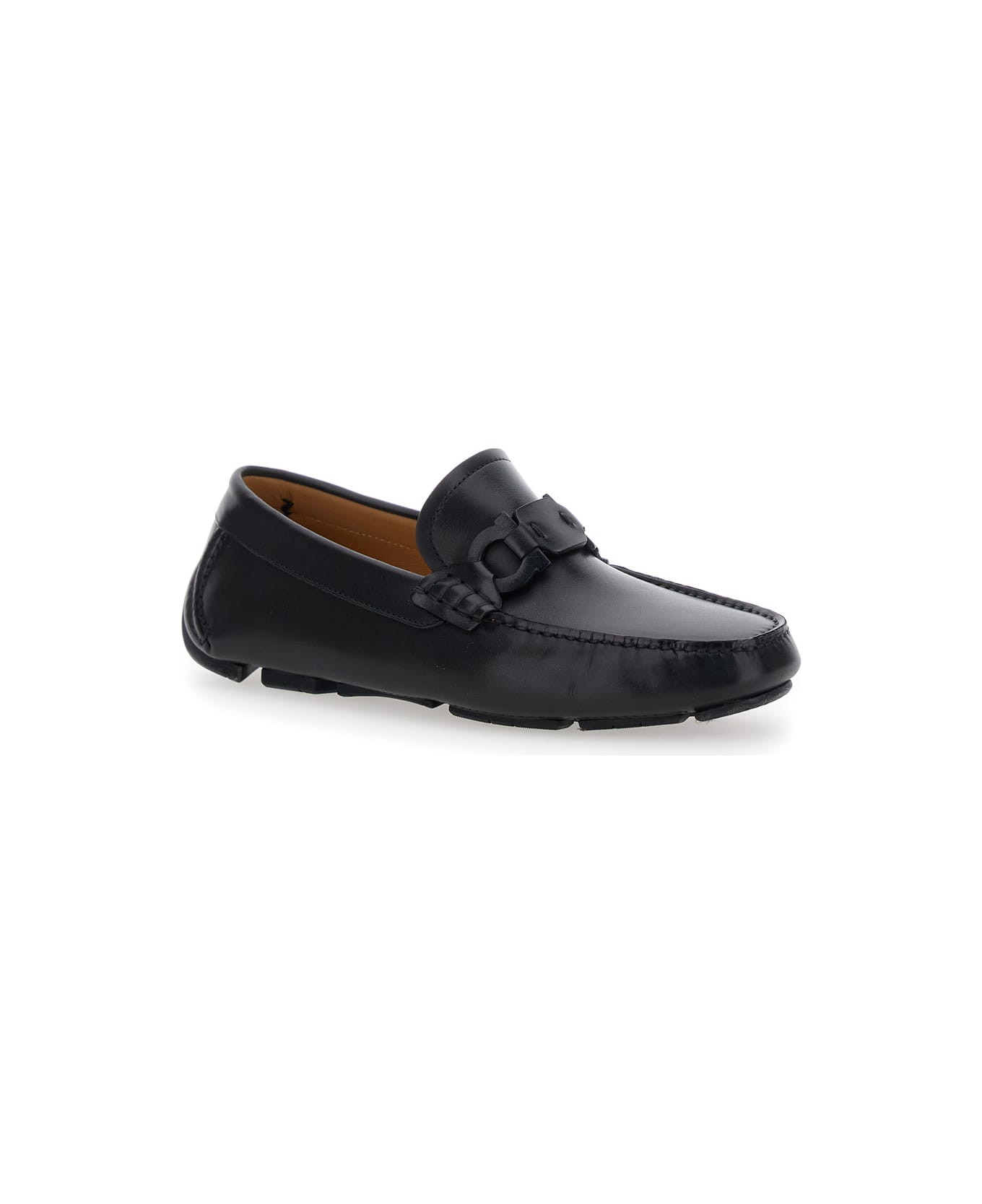 Ferragamo Black Loafers With Ganicini Plaque On The Front In Leather Man - Black