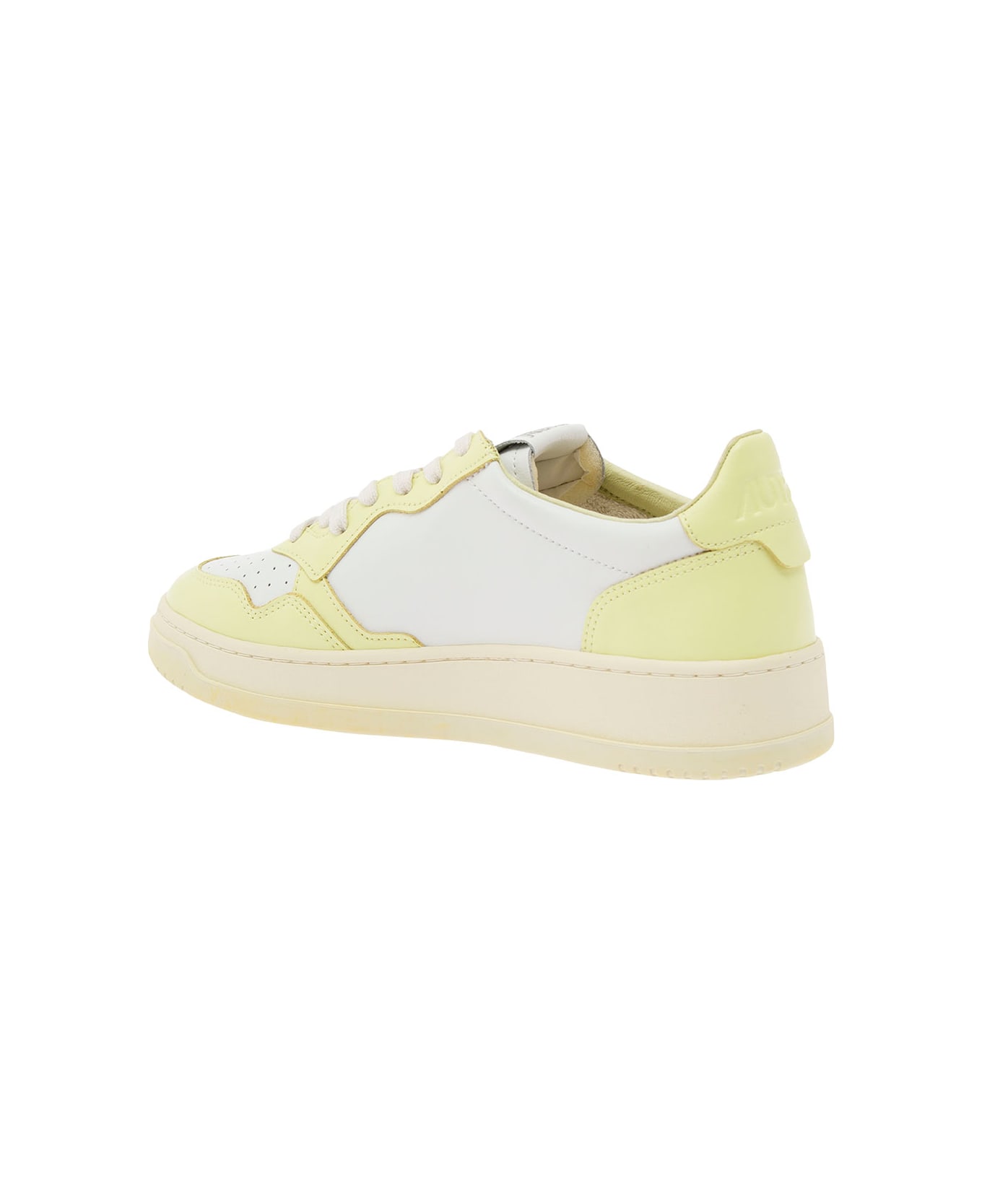 Autry 'medalist' White And Yellow Low Top Sneakers With Logo Detail In Leather Man - Yellow