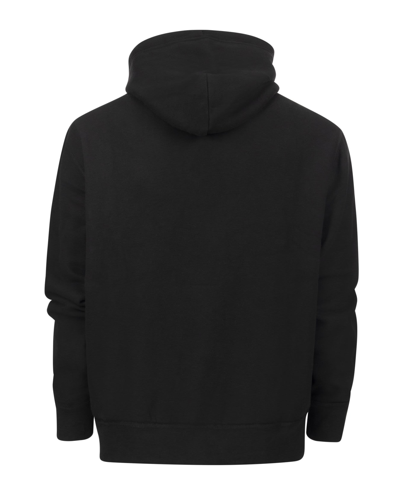 Polo Ralph Lauren Black Hoodie With Contrasting Logo Embroidery In Cotton Man - Black フリース