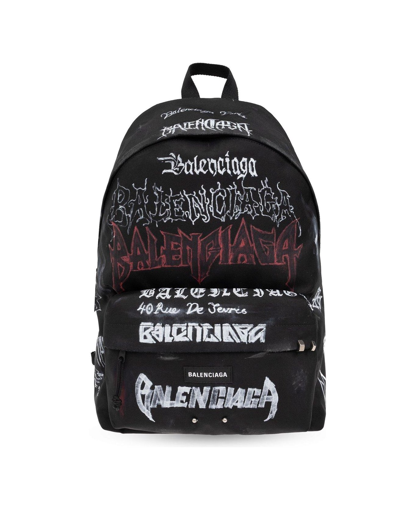 Balenciaga Allover Logo Printed Explorer Backpack - BLACK