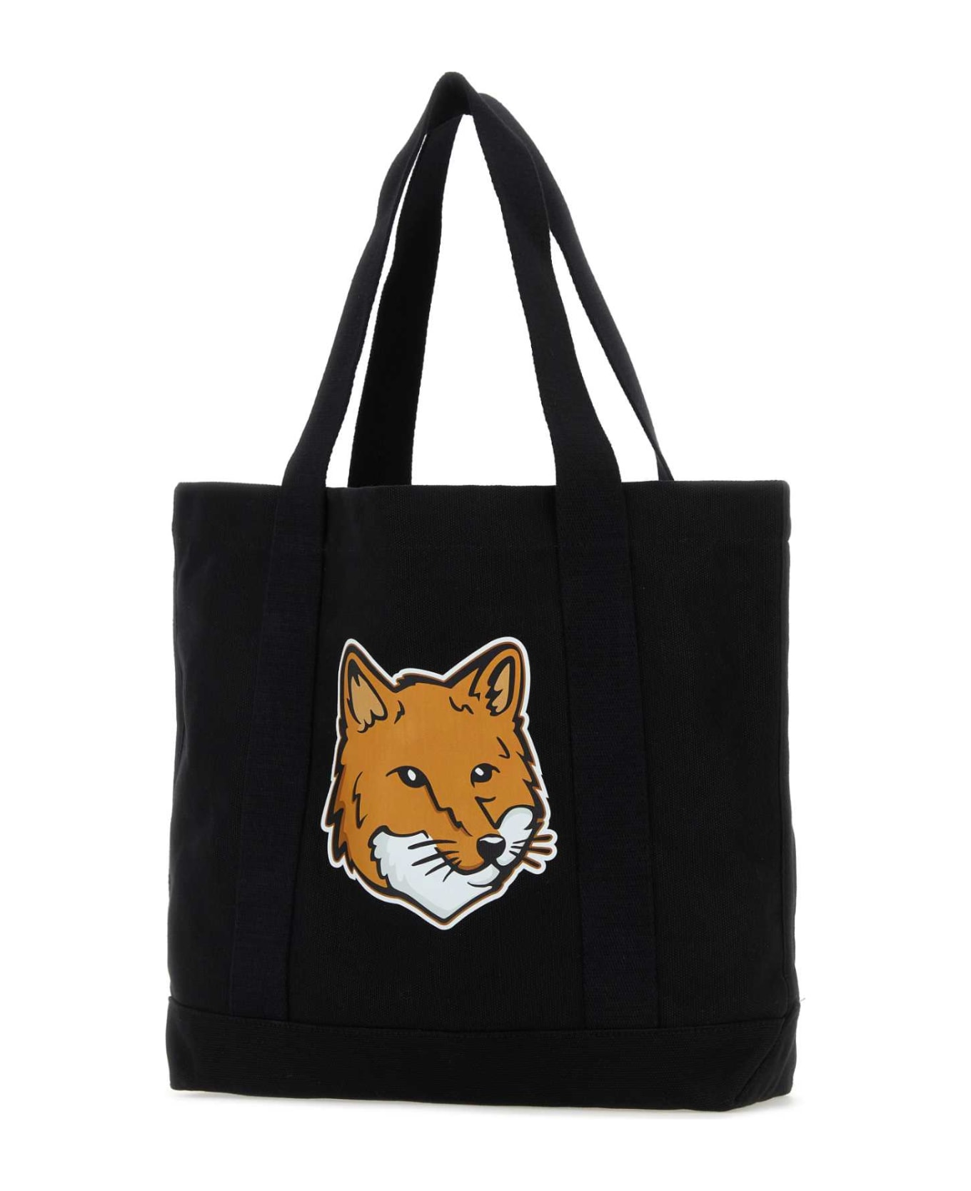 Maison Kitsuné Black Canvas Fox Head Shopping Bag - BLACK
