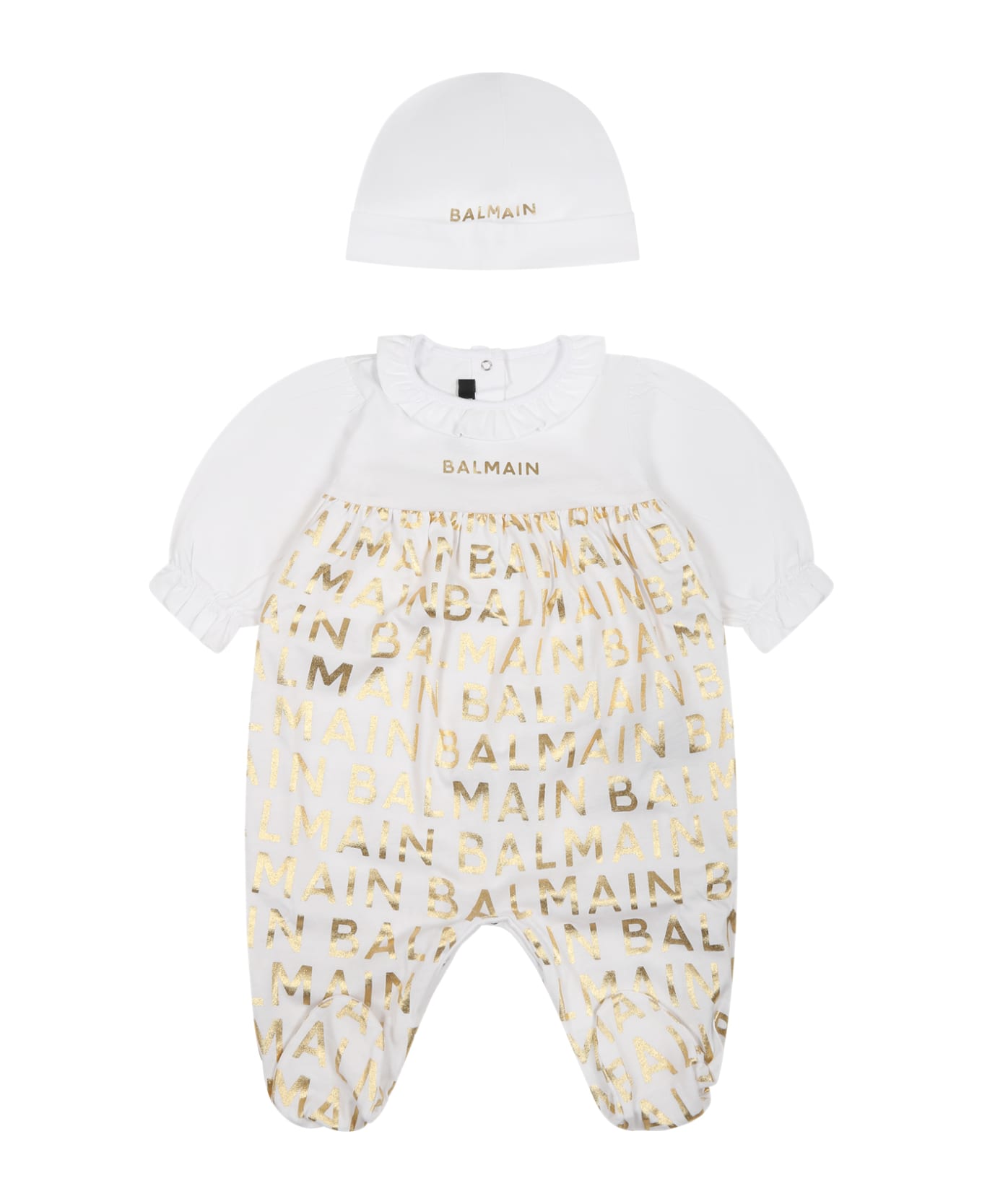 Balmain White Set For Baby Girl With Logo - White