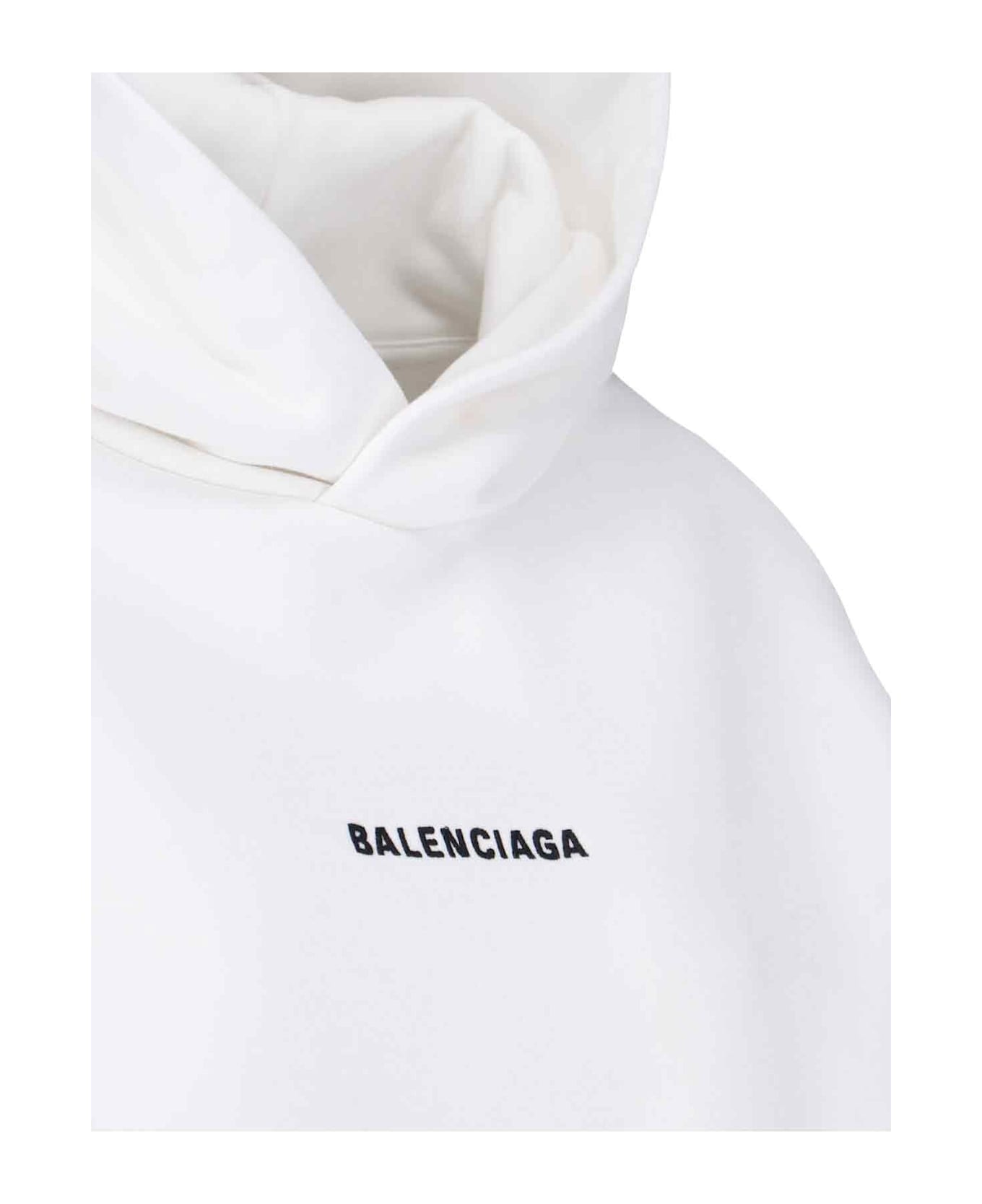 Balenciaga Logo Embroidered Hoodie - WHITE