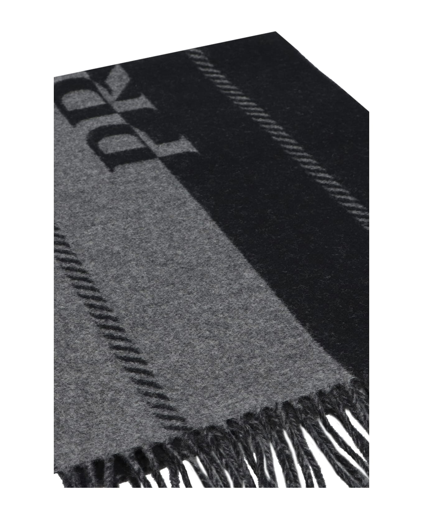 Prada Wool Scarf With Fringes - black