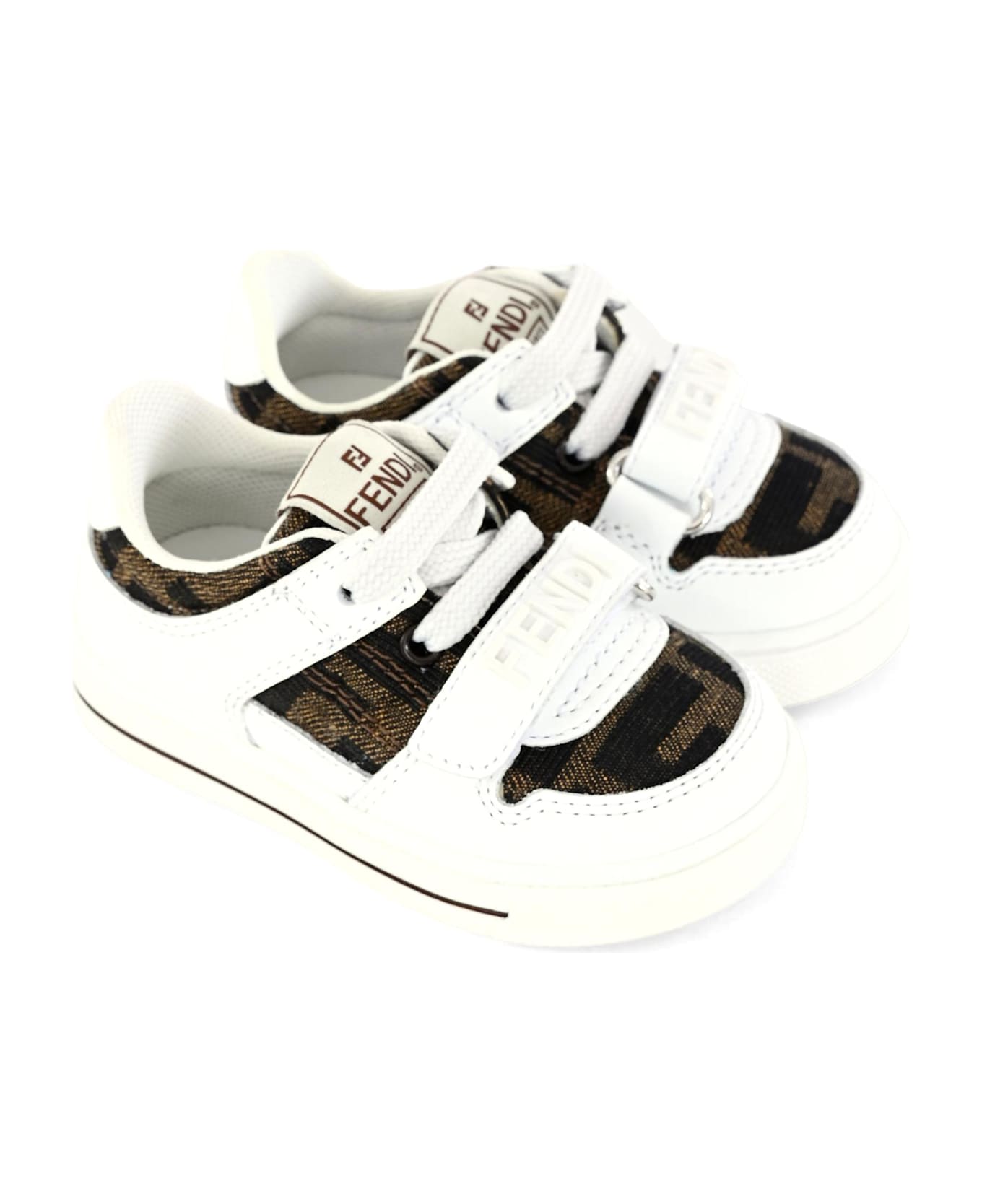 Fendi White Sneakers For Kids With Ff - White