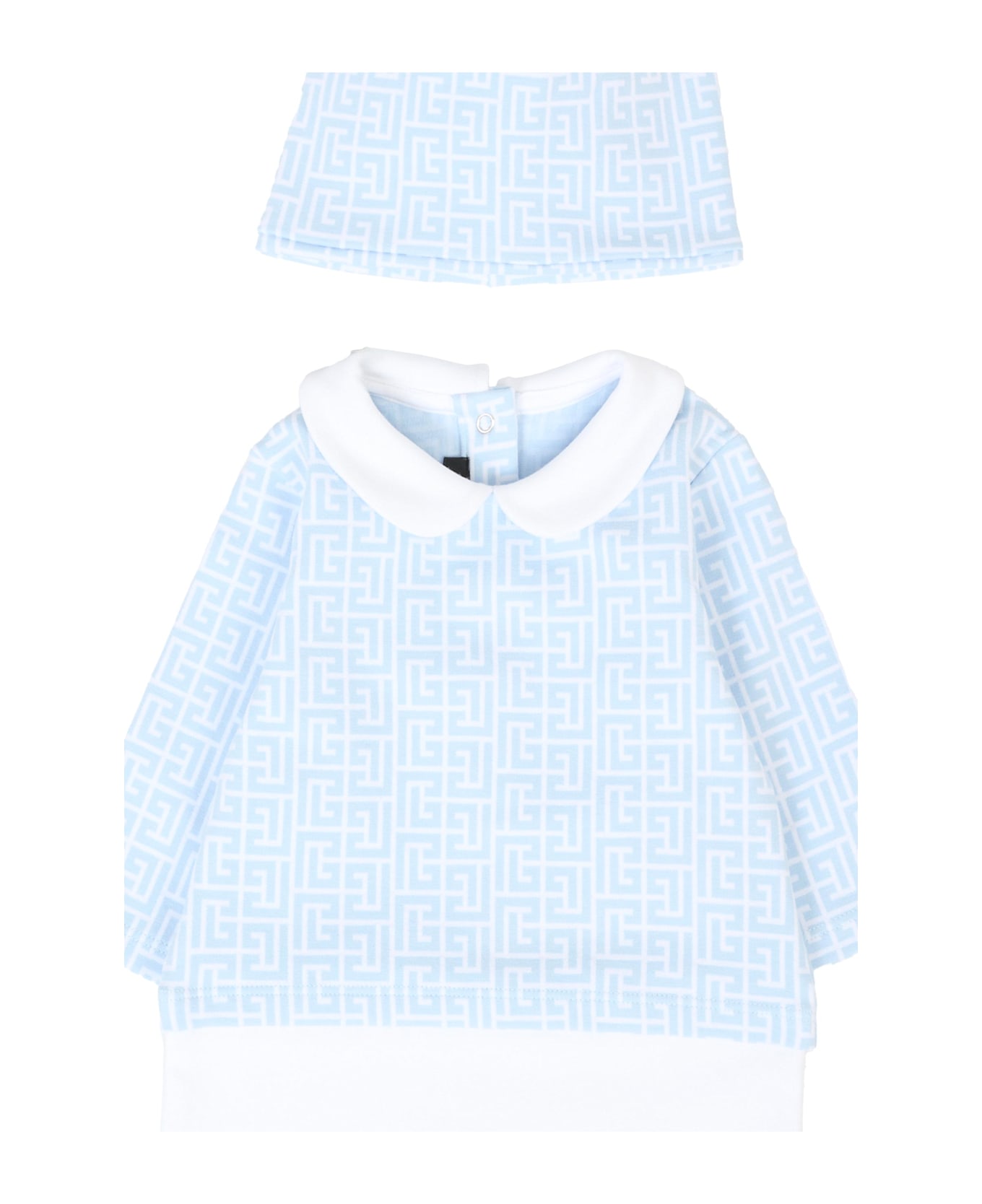 Balmain Light Blue Babygrow Set For Baby Boy With Maze - Light Blue