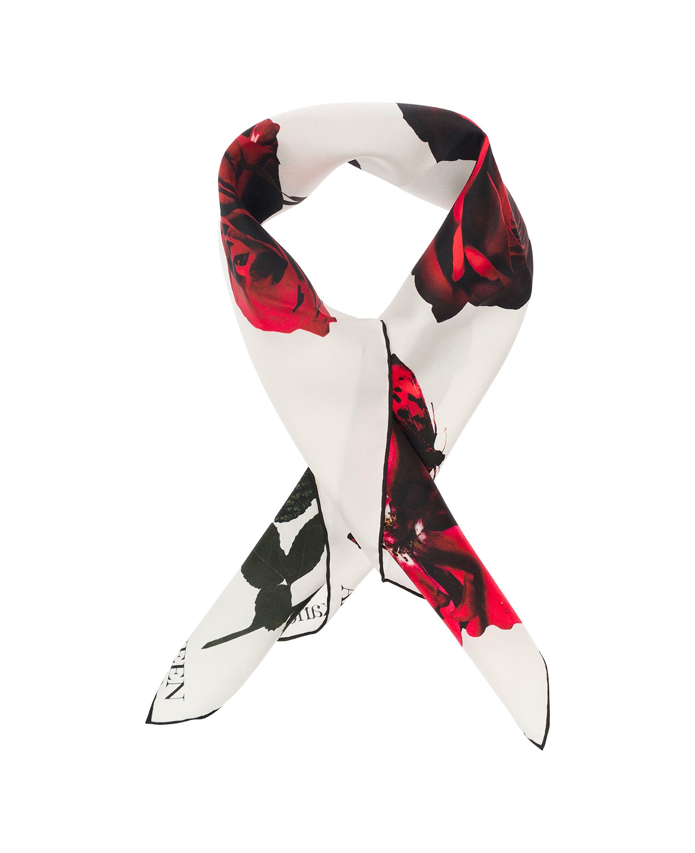 Alexander McQueen White Scarf With Roses Print In Silk Woman - Red