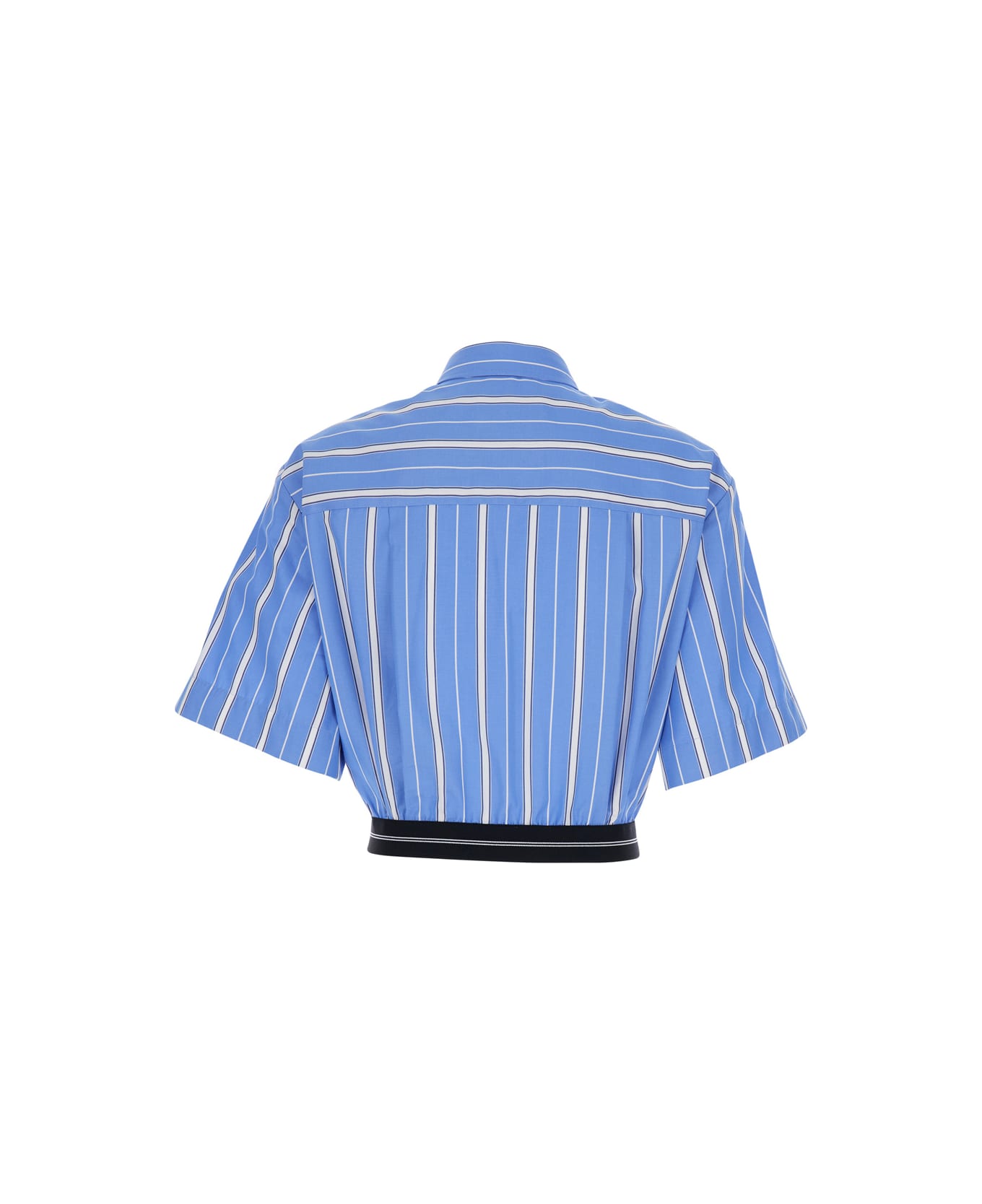 MSGM Light Blue Crop Shirt With Striped Motif And Band With Logo In Cotton Woman - Light blue