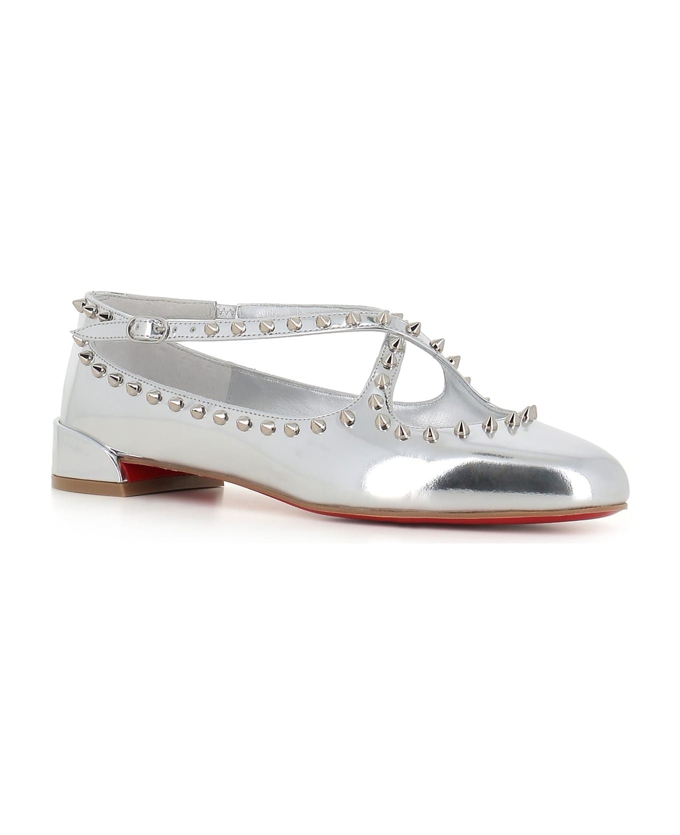 Christian Louboutin Ballerina Pilouta Jane Spikes Flat - Silver