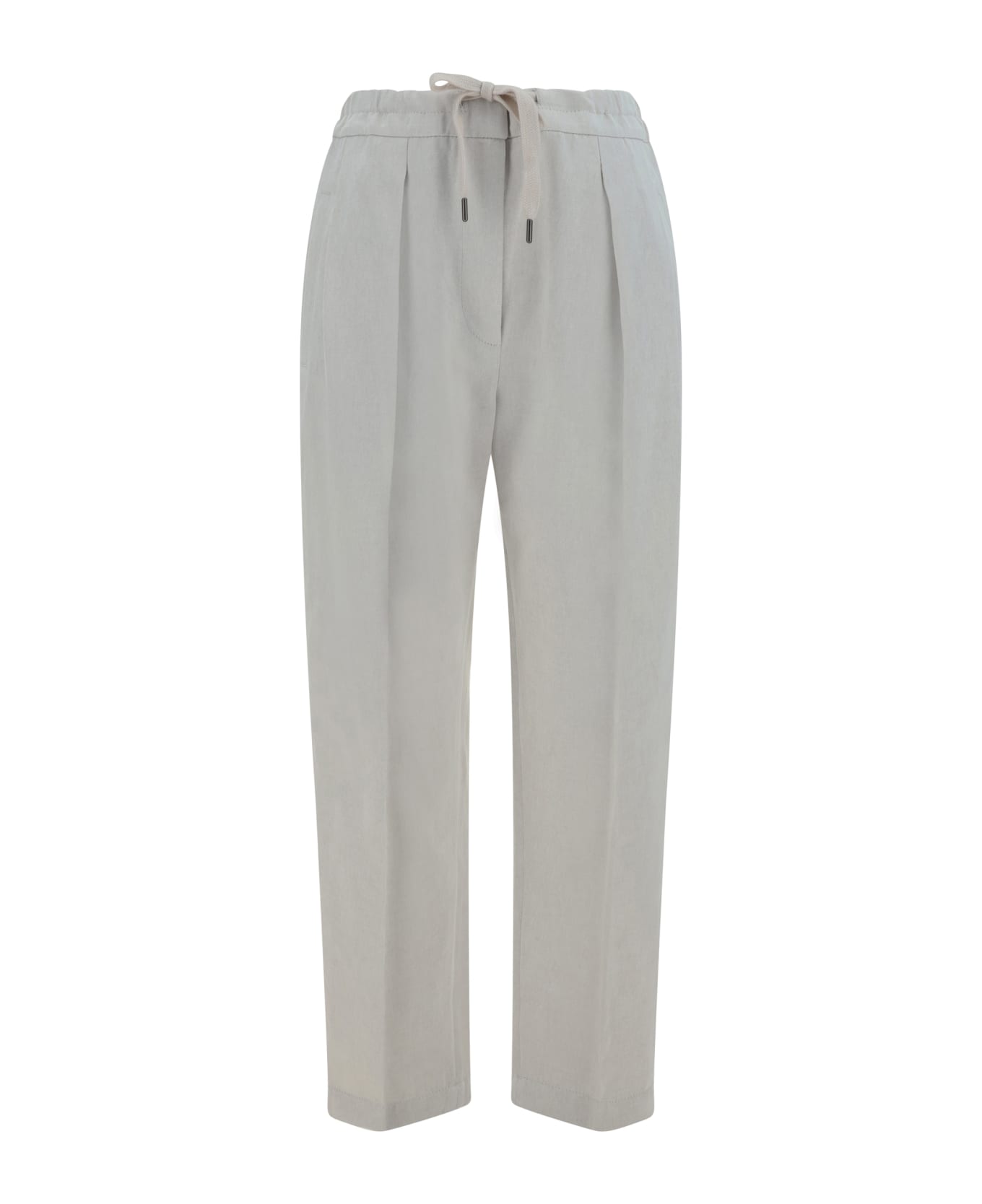 Brunello Cucinelli Cotton And Linen Trousers With Pleats - Chalk ボトムス