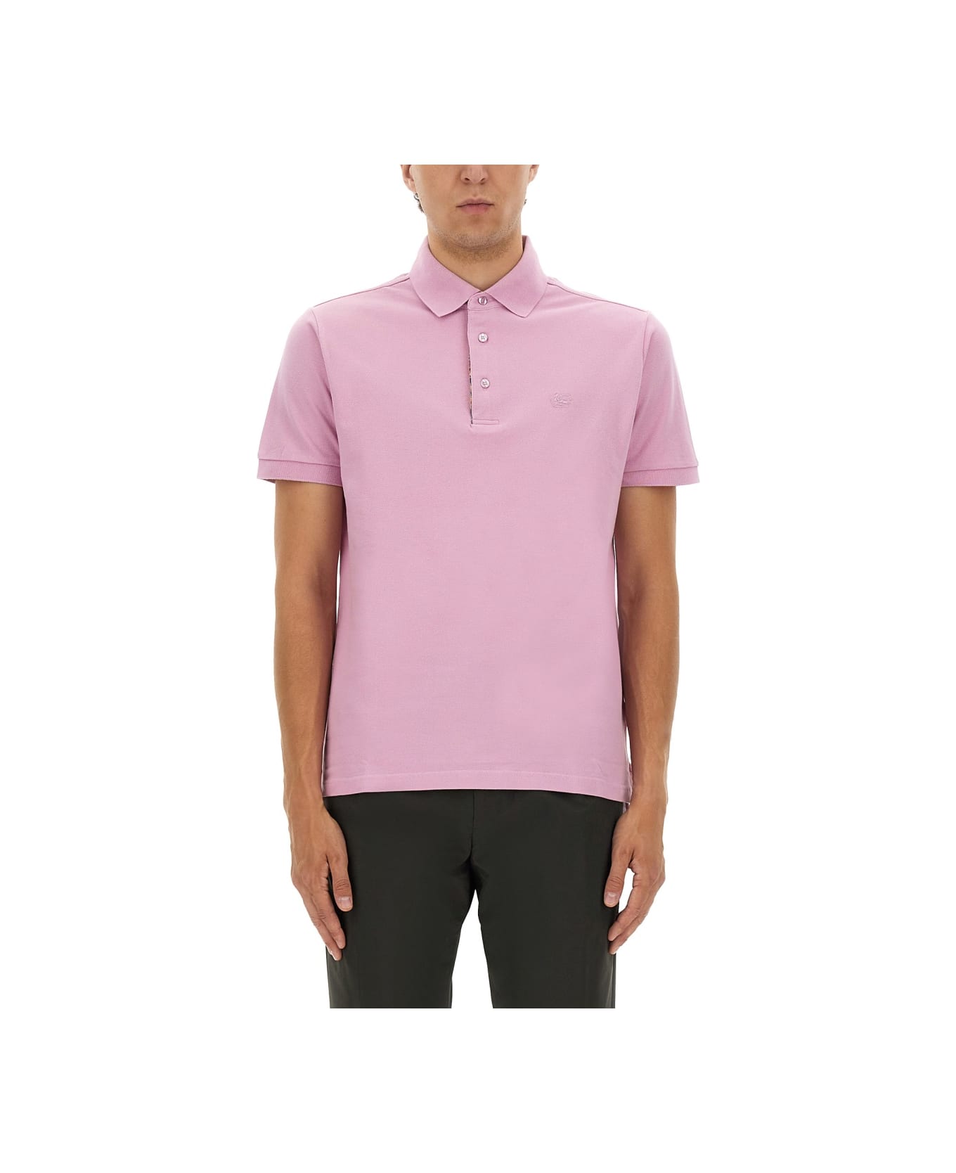 Etro Cotton Polo Shirt With Pegasus - PINK
