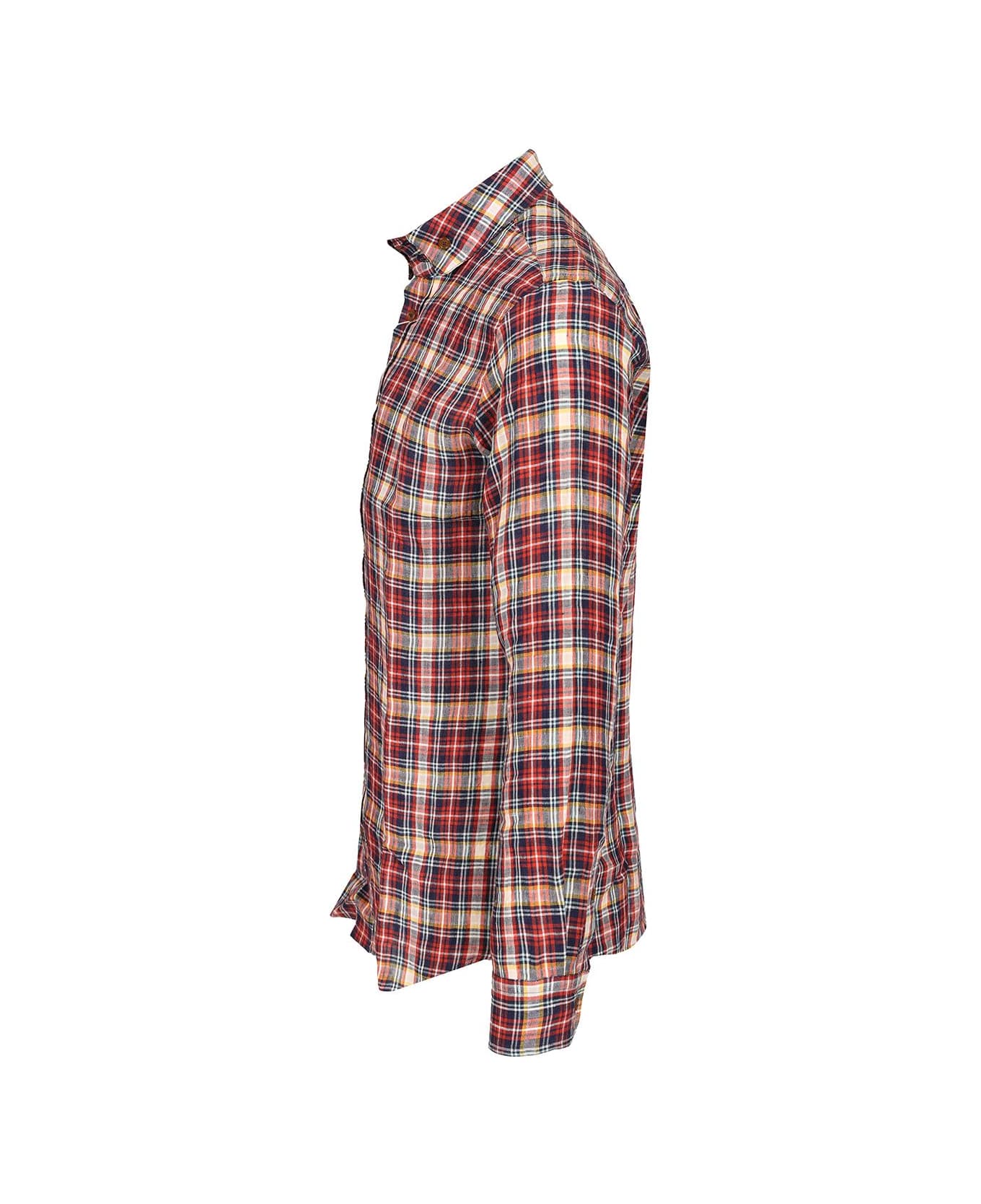 Vivienne Westwood 
two Button Krall
 Linen Shirt - BLUE/RED