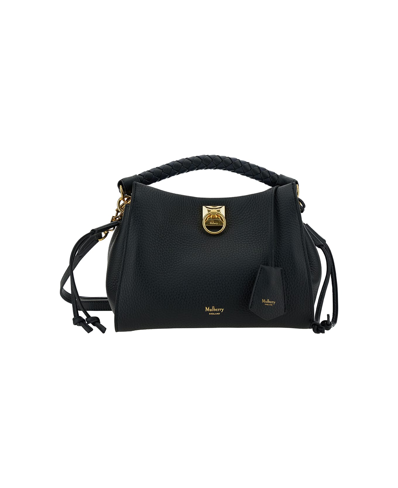 Mulberry 'small Iris' Black Handbag With Logo Detail In Hammered Leather Woman - Black