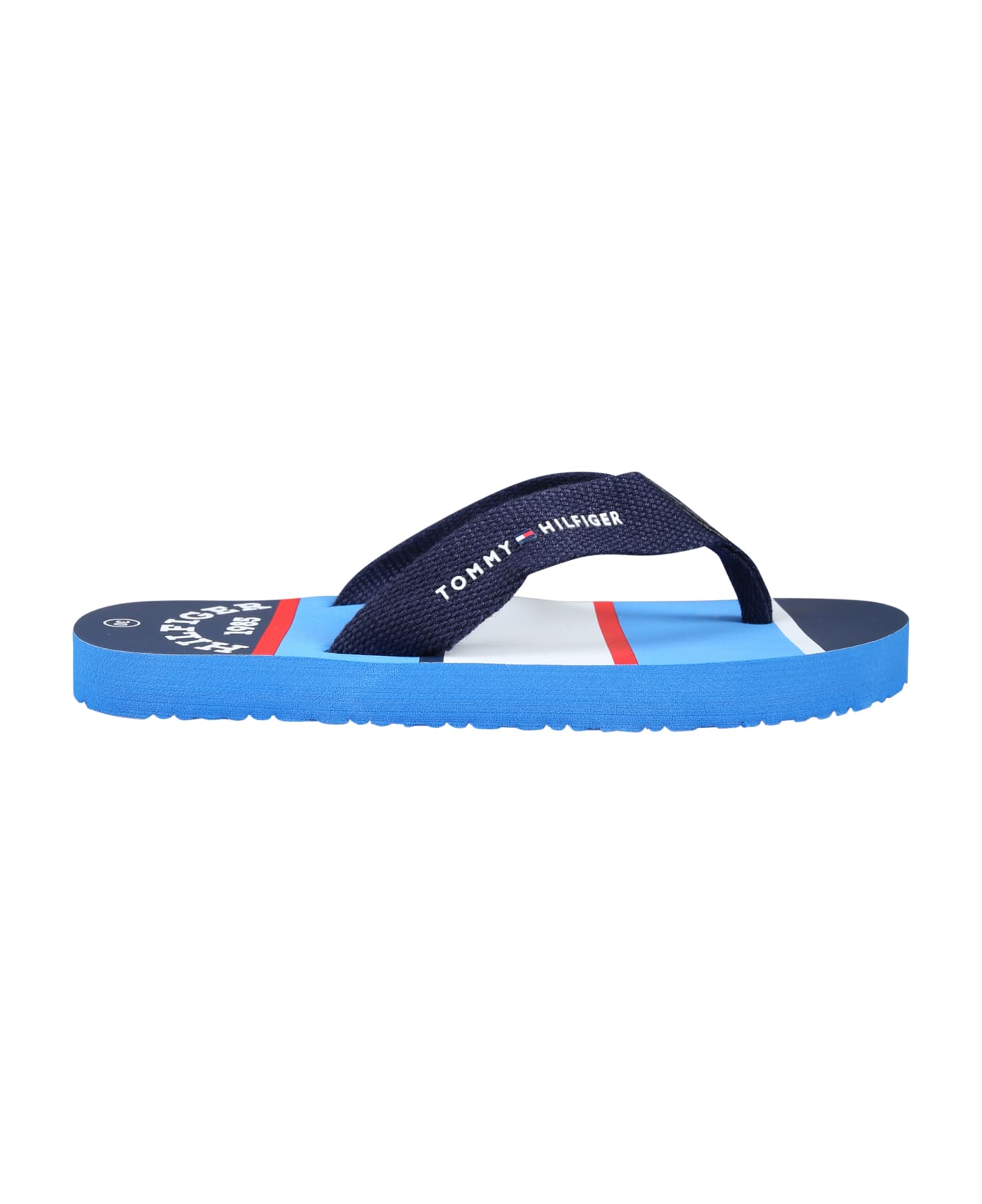 Tommy Hilfiger Blue Flip Flops For Girl With Logo And Flag - Blue