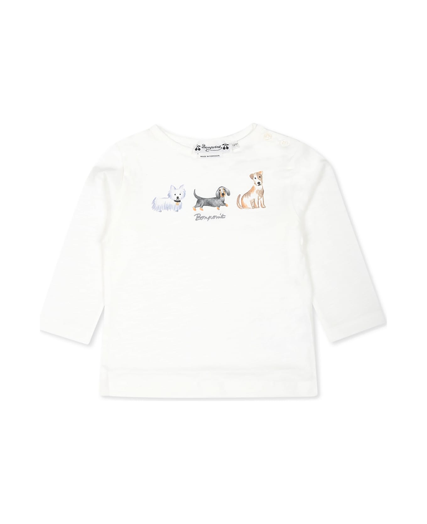 Bonpoint White T-shirt For Babykids With Dog Print - White