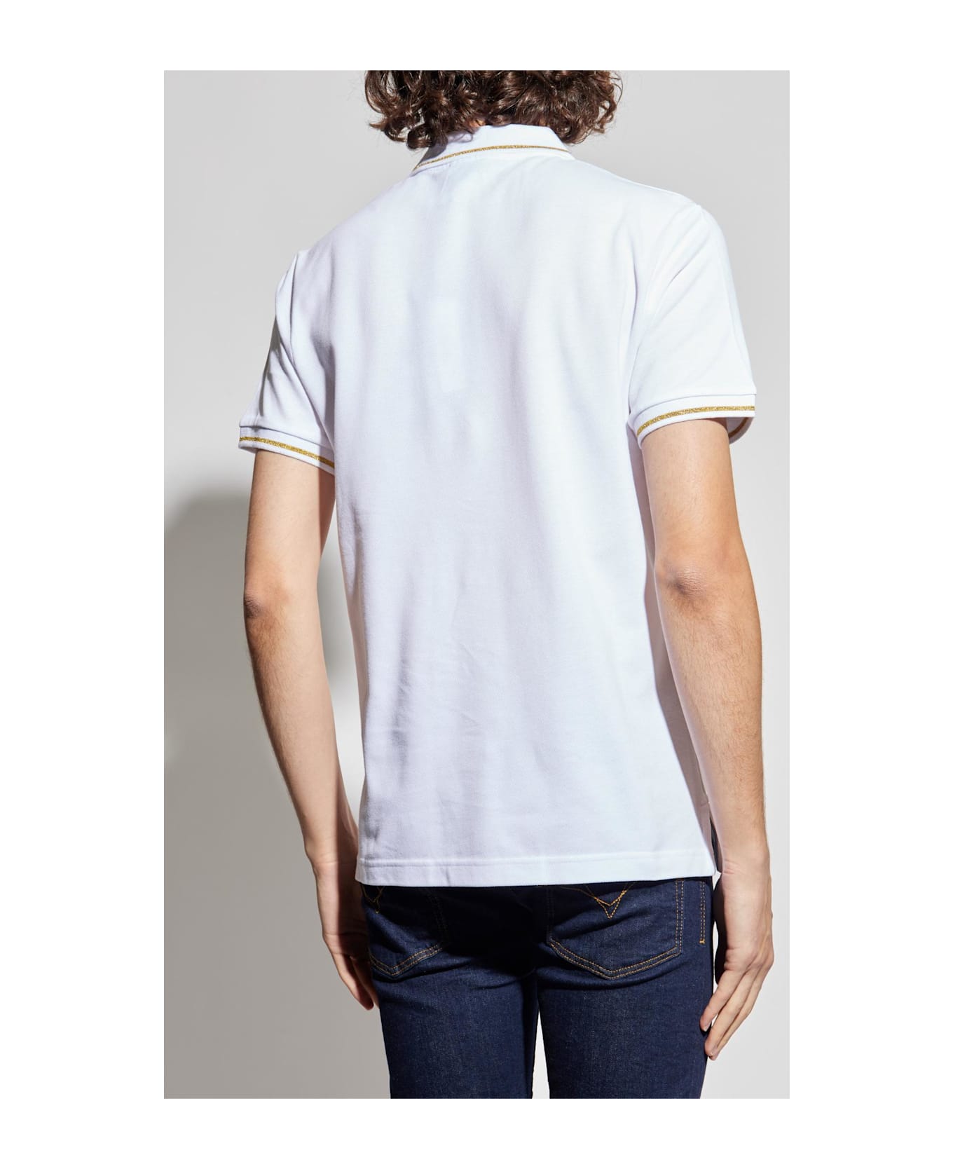 Versace Jeans Couture White Polo With Gold Embroidered Logo - White