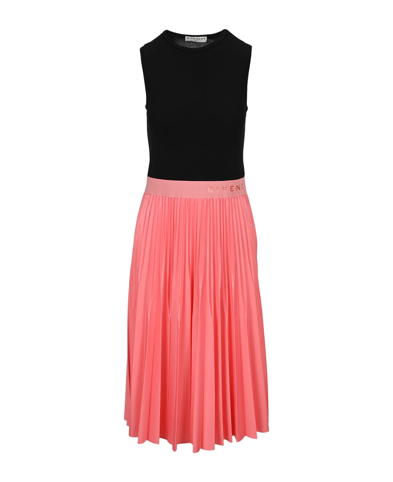 Givenchy Two Tone Pleated Midi Dress - BLACK + PINK