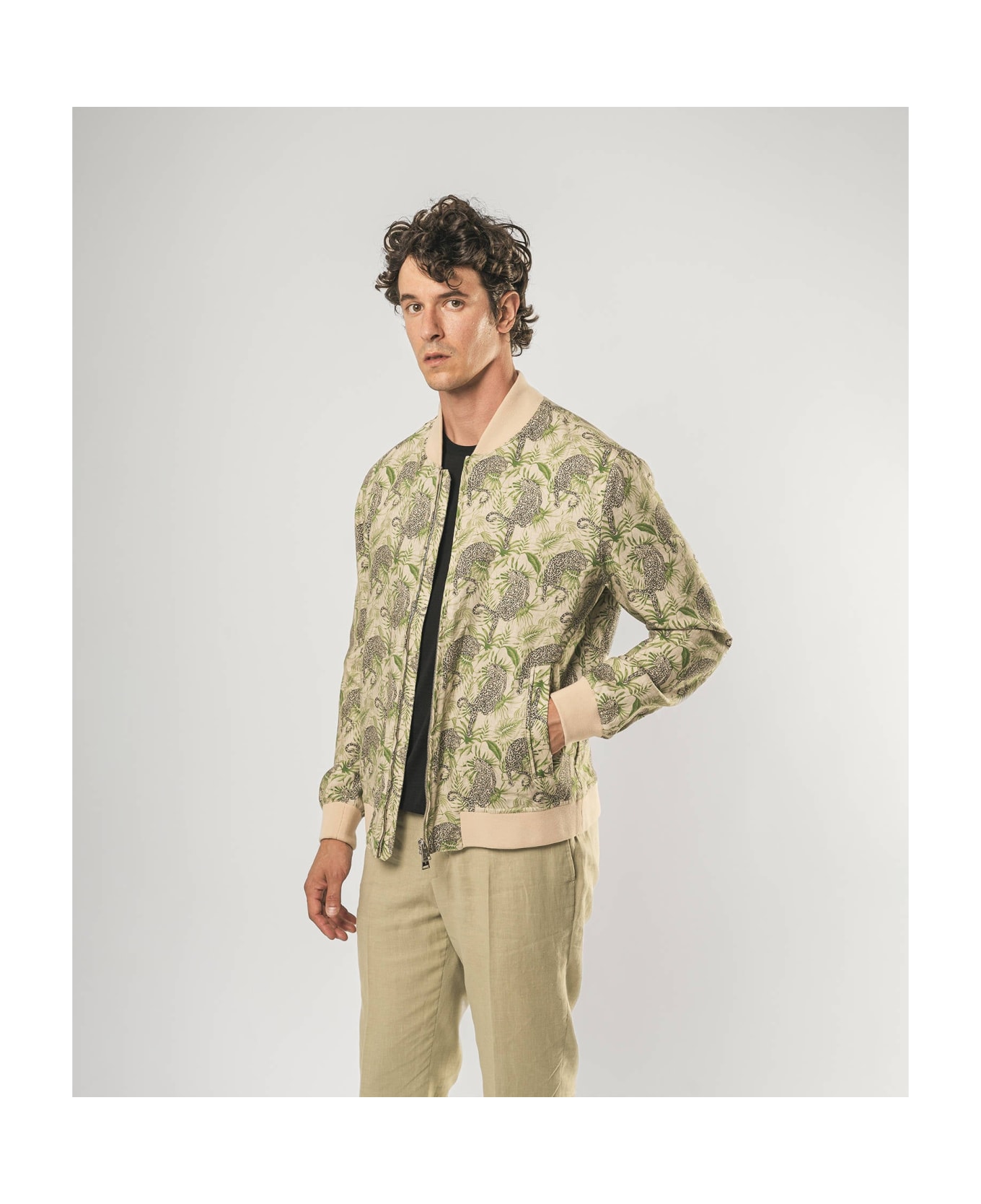 Larusmiani Bomber Cheetah Down Jacket - Green Cheetah