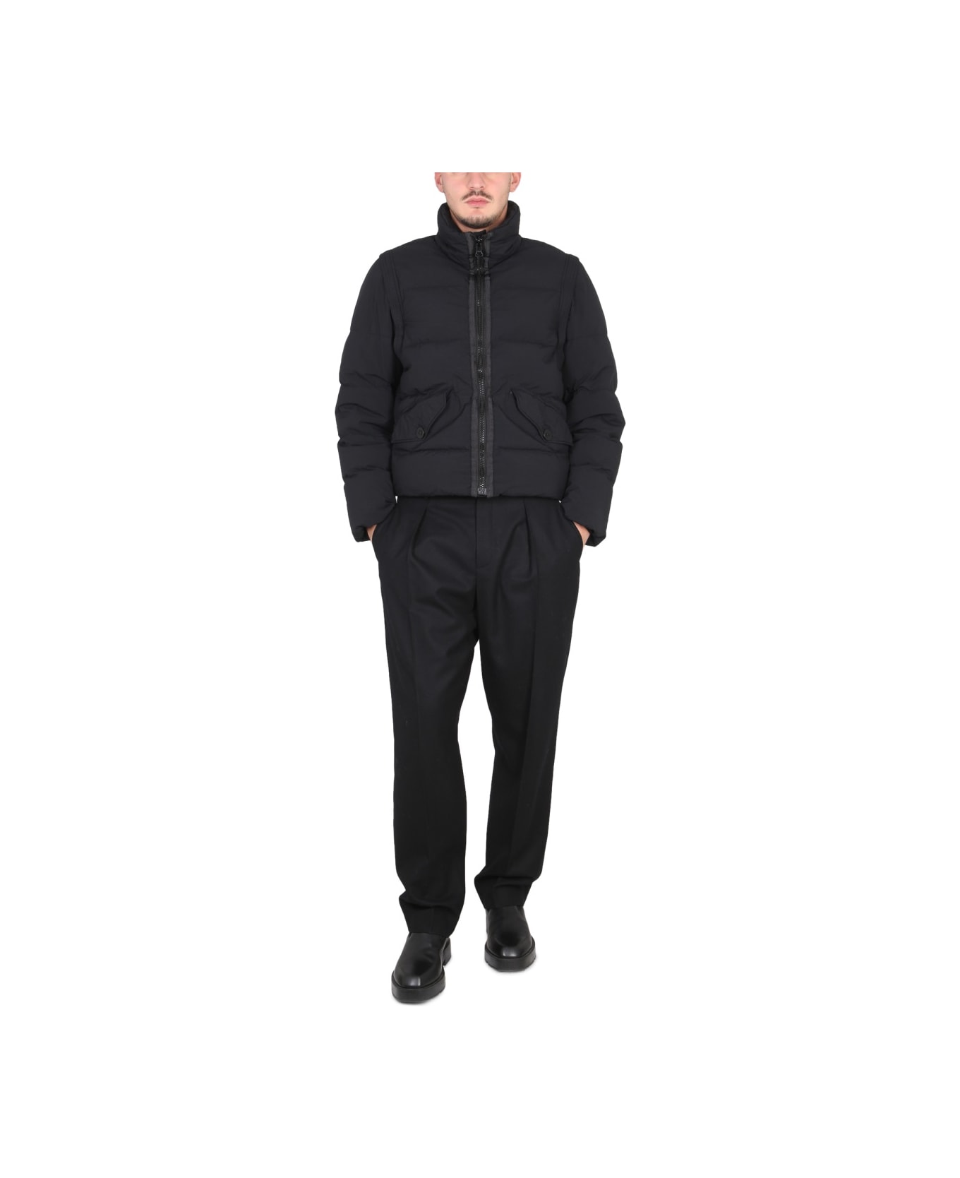 Ten C Down Jacket With Removable Sleeves - BLACK