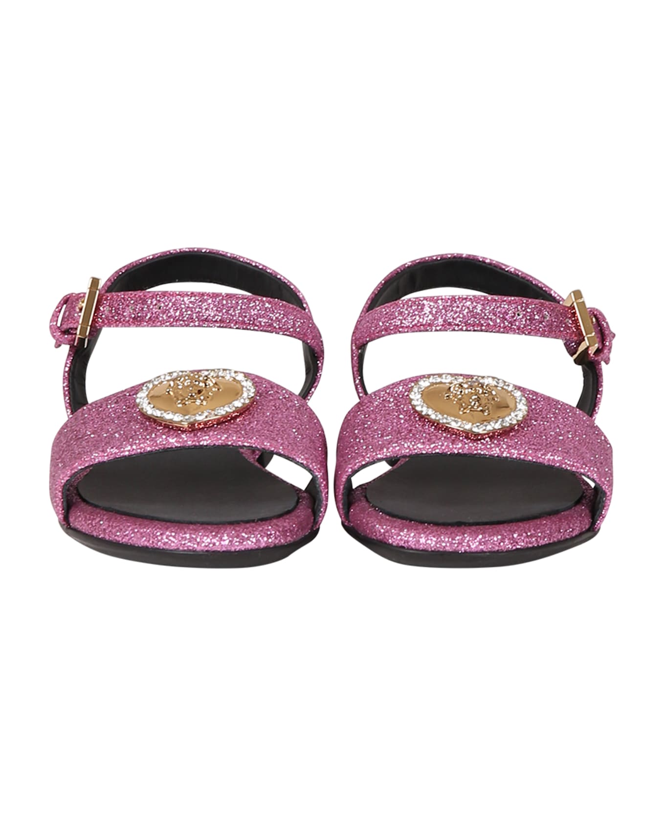 Versace Fuchsia Sandals For Girl With Medusa And Crystals - Fuchsia