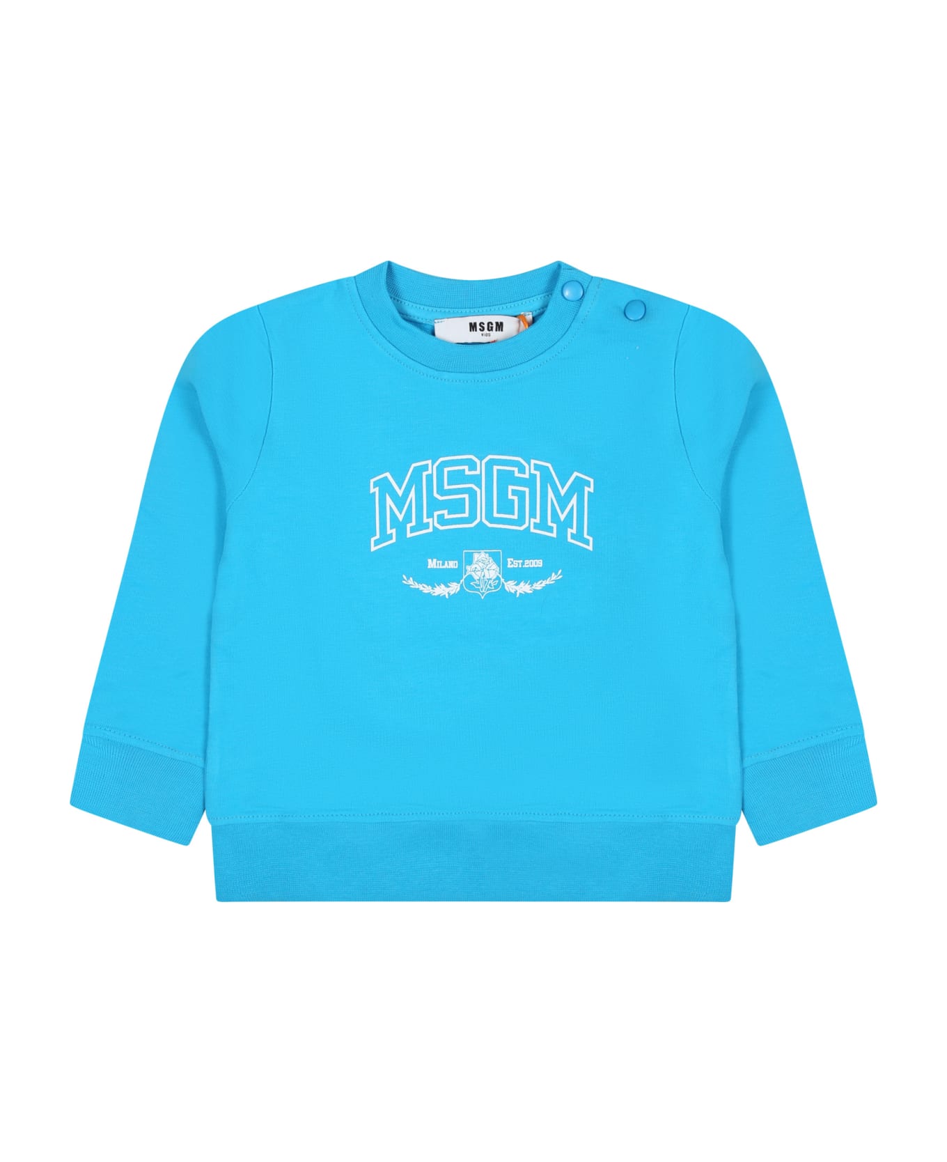 MSGM Light Blue Sweatshirt For Baby Boy With Logo - Light Blue ニットウェア＆スウェットシャツ