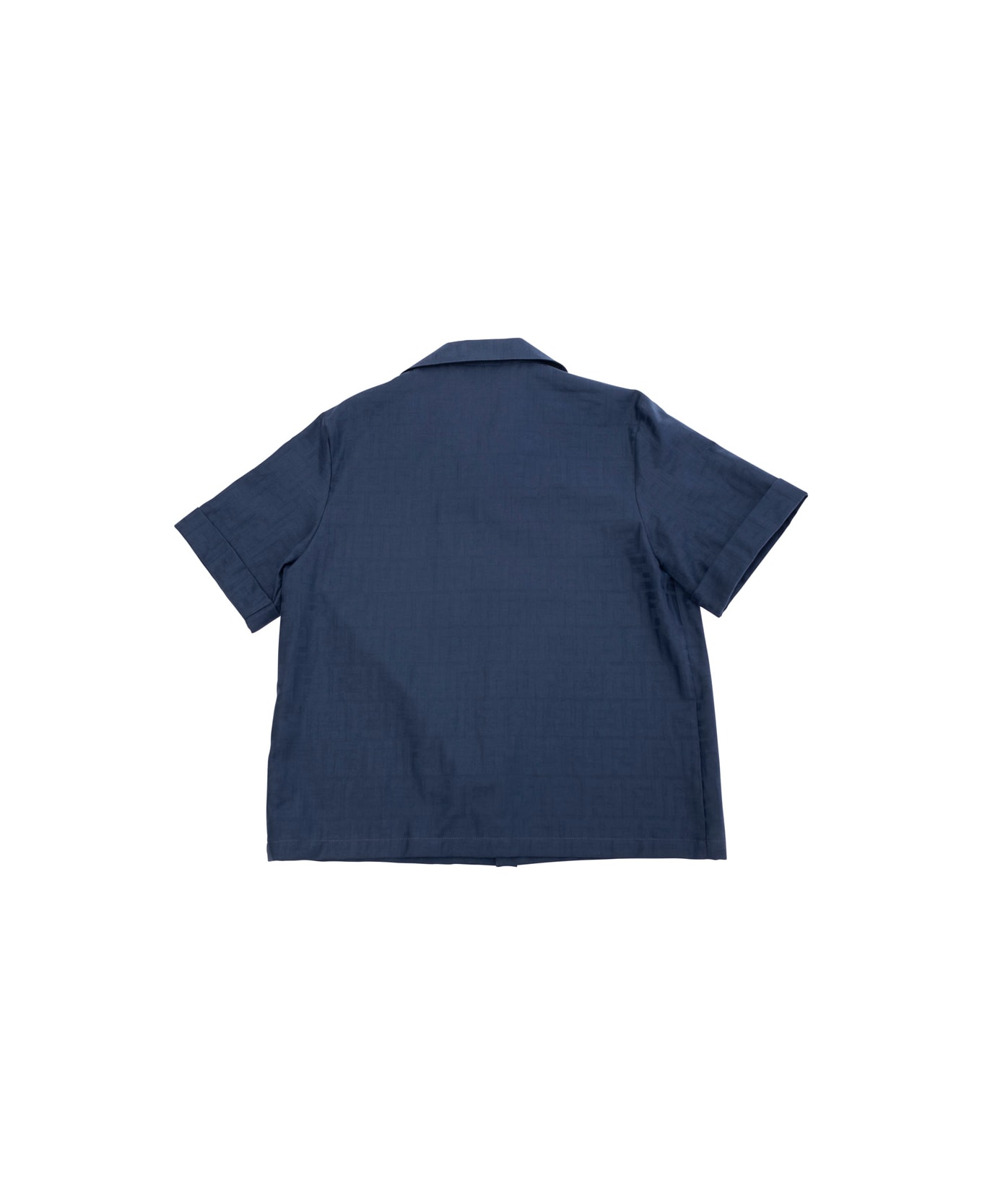 Fendi Blue Shirt With Logo Lettering On The Front And All-over Tonal Ff Logo Motif In Cotton Boy - Blu