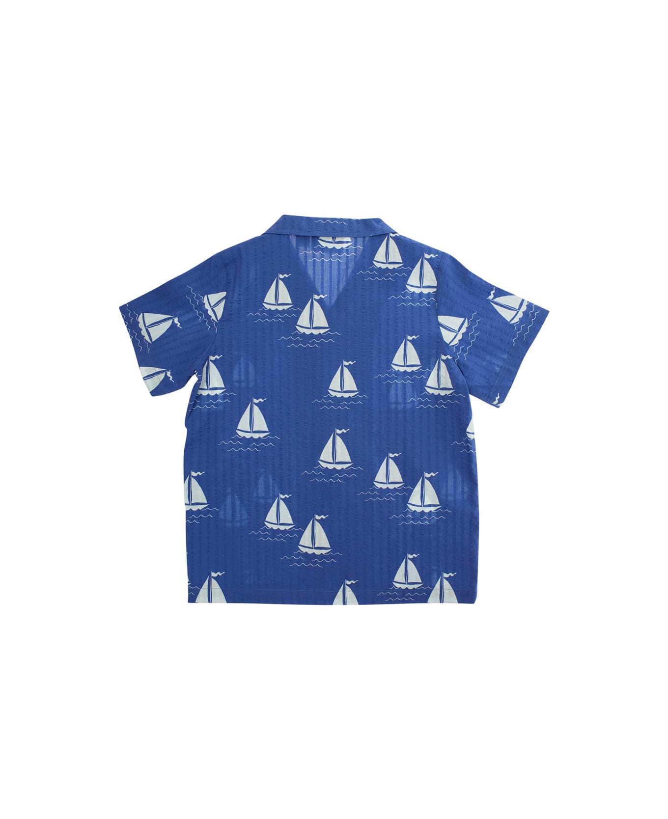 Mini Rodini 
sailing Boats
 Blue Shirt With Cuban Collar And All-over Graphic Print In Cotton Boy - Blu