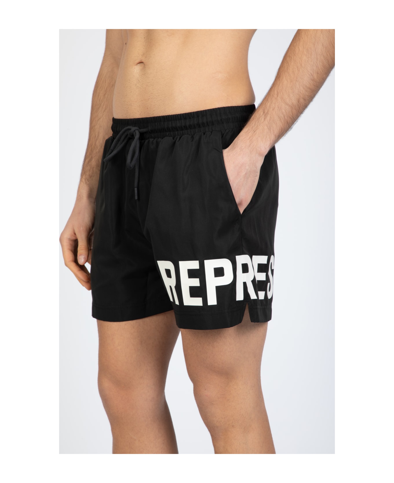 REPRESENT Swim Short Black nylon swim shorts with logo - Swim Shorts - Nero