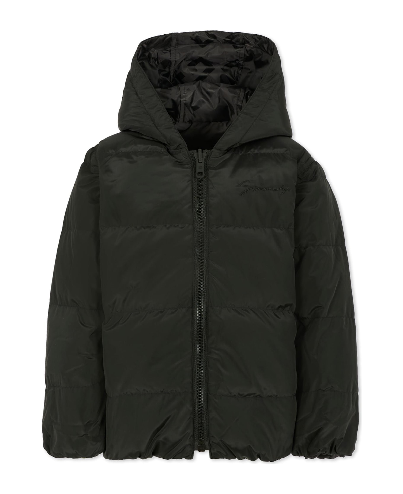Givenchy Black Down Jacket For Kids With 4g Motif - Black