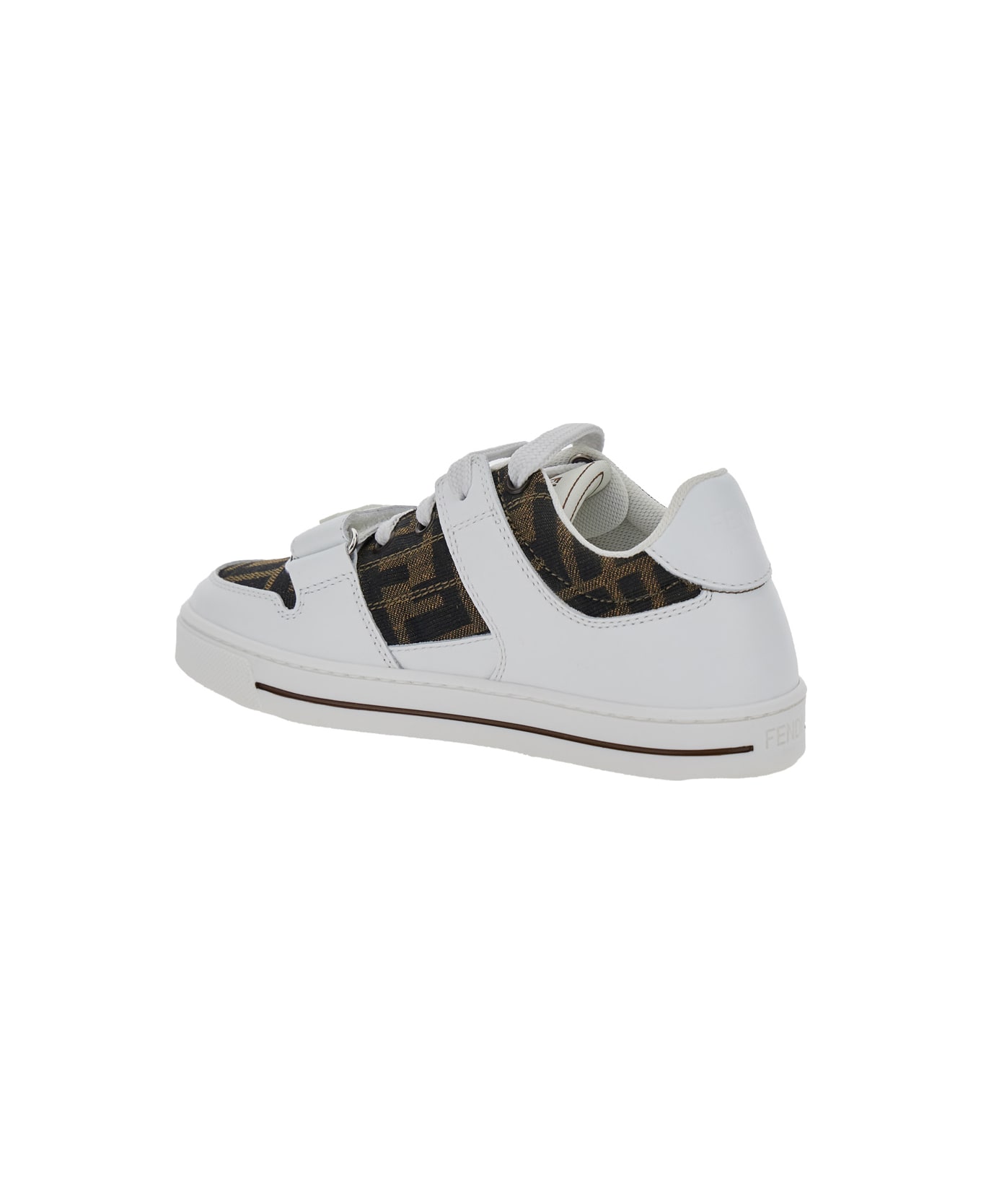 Fendi White Sneakers With All-over Ff Motif In Leather Boy - Brown