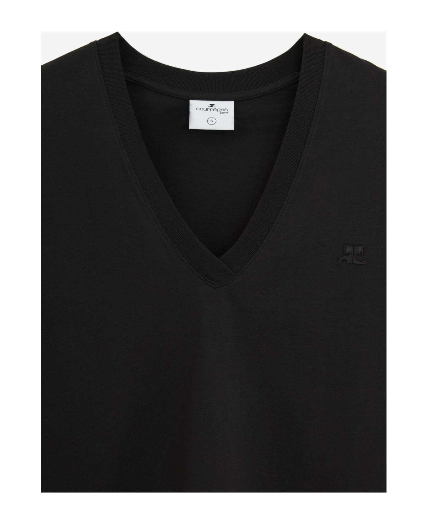 Courrèges Cropped V Neck T-shirt - black