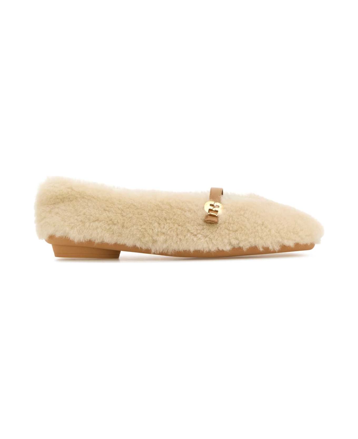 Ferragamo Ivory Shearling Noella Ballerinas - MASCARPONELIGHT
