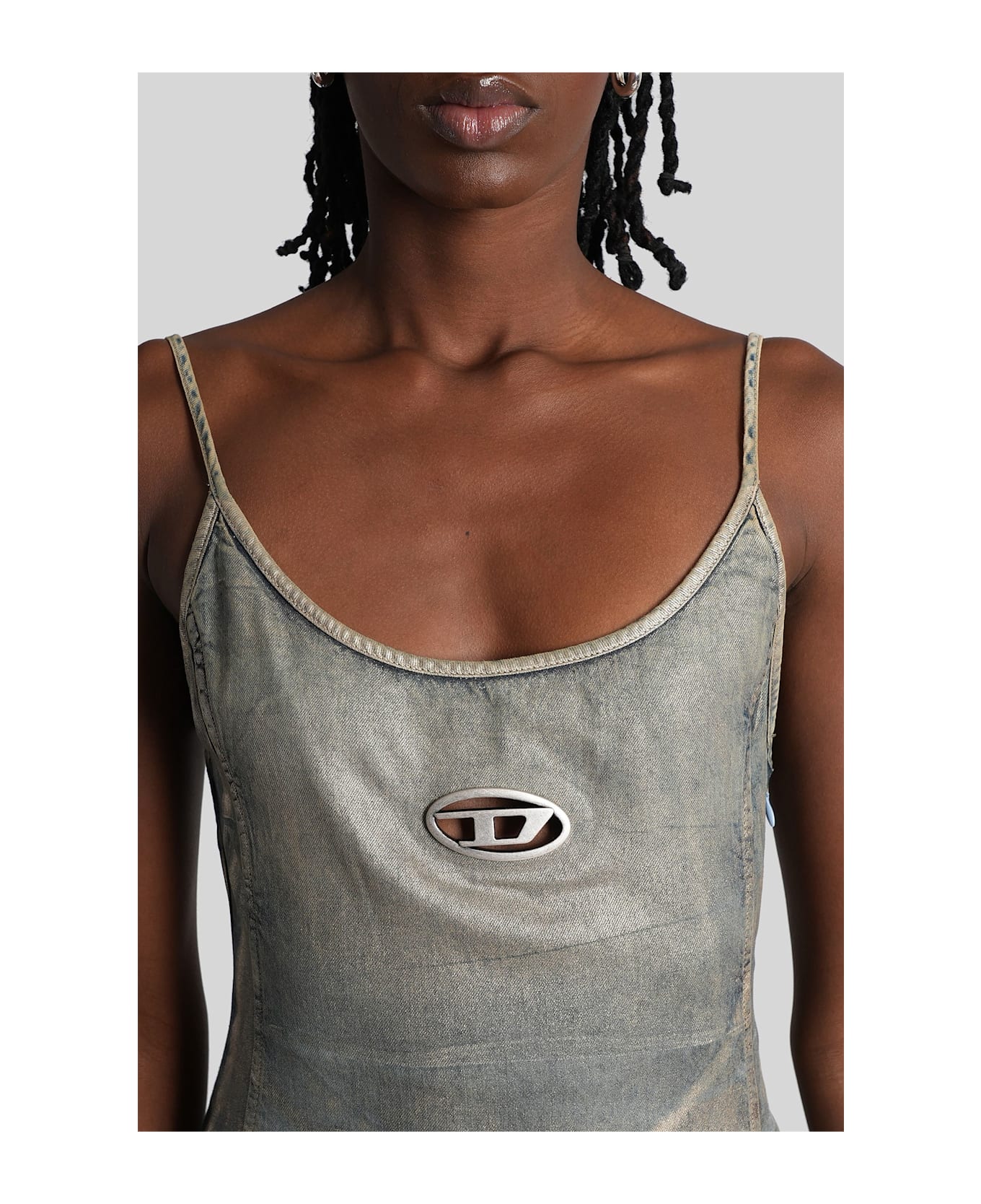 Diesel De-vera-s Long Dress In Blue Cotton - blue