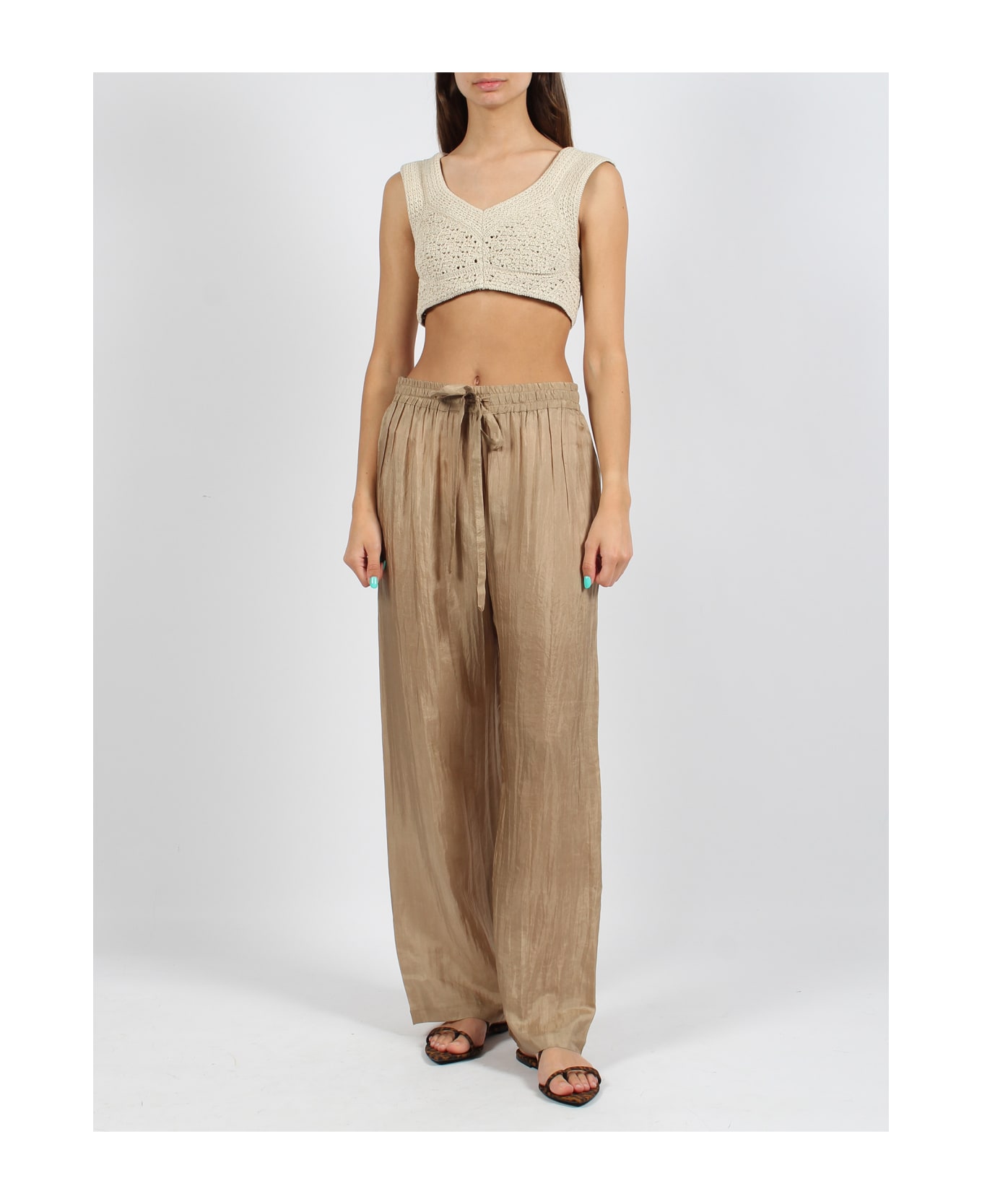 The Rose Ibiza Silk Trousers - Light Brown